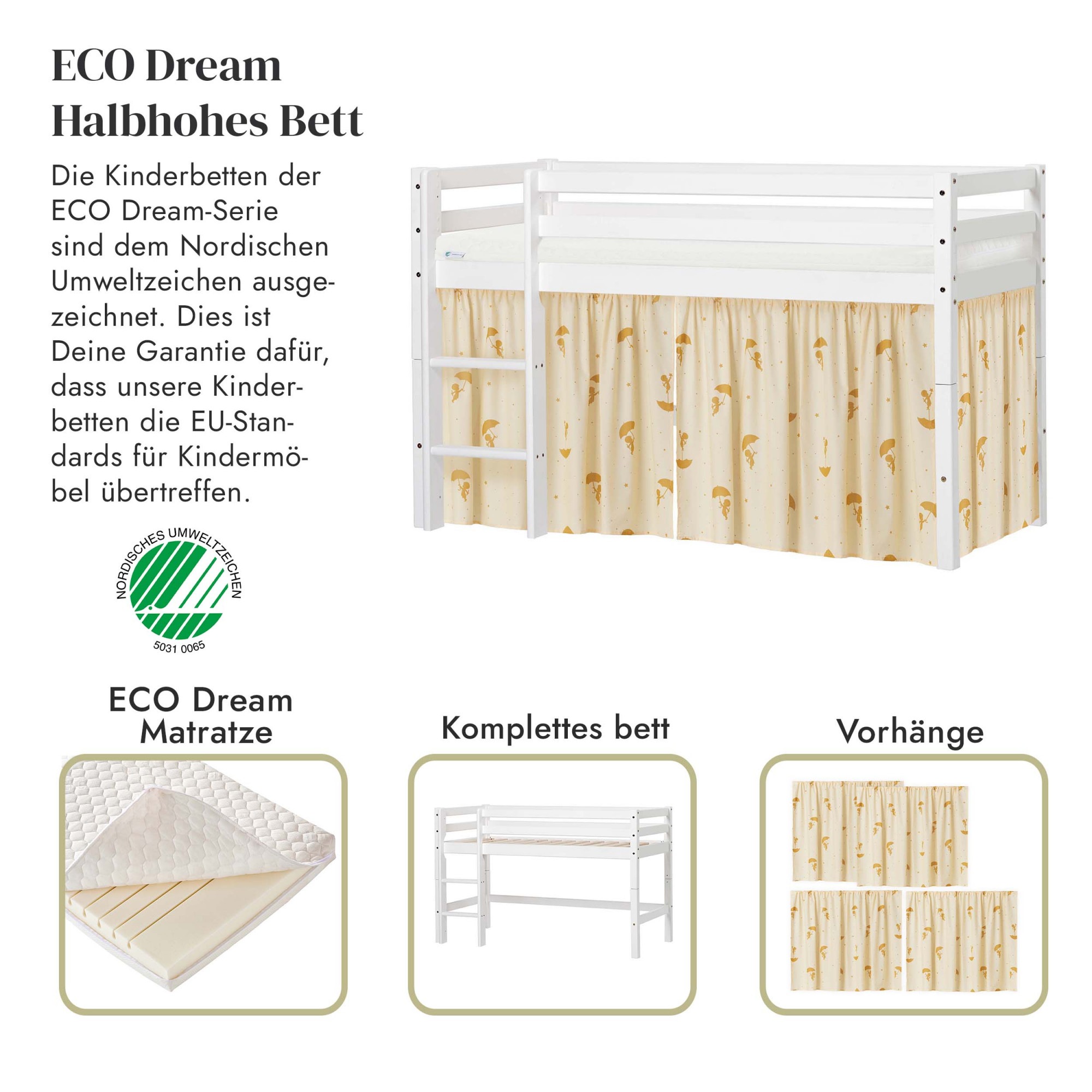 Hoppekids Spielbett »ECO Dream«, Massivholz, wahlweise in 2 Grössen und 4 Farben, Matratze wählbar