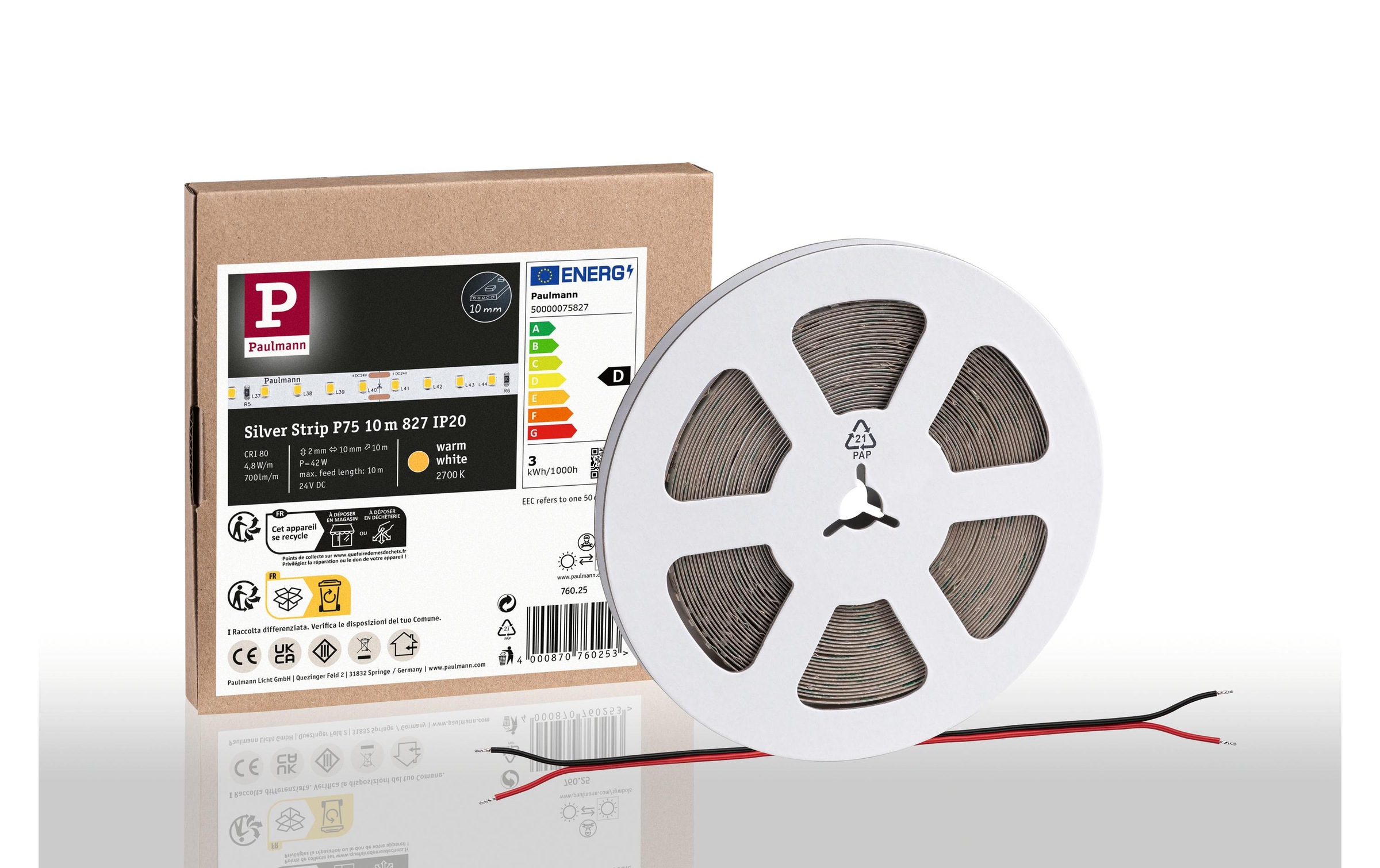 Paulmann LED-Streifen »Silver P75 827 10m 42W 700 lm/m 96LEDs/m 2700K« 960 Stk.-flammig