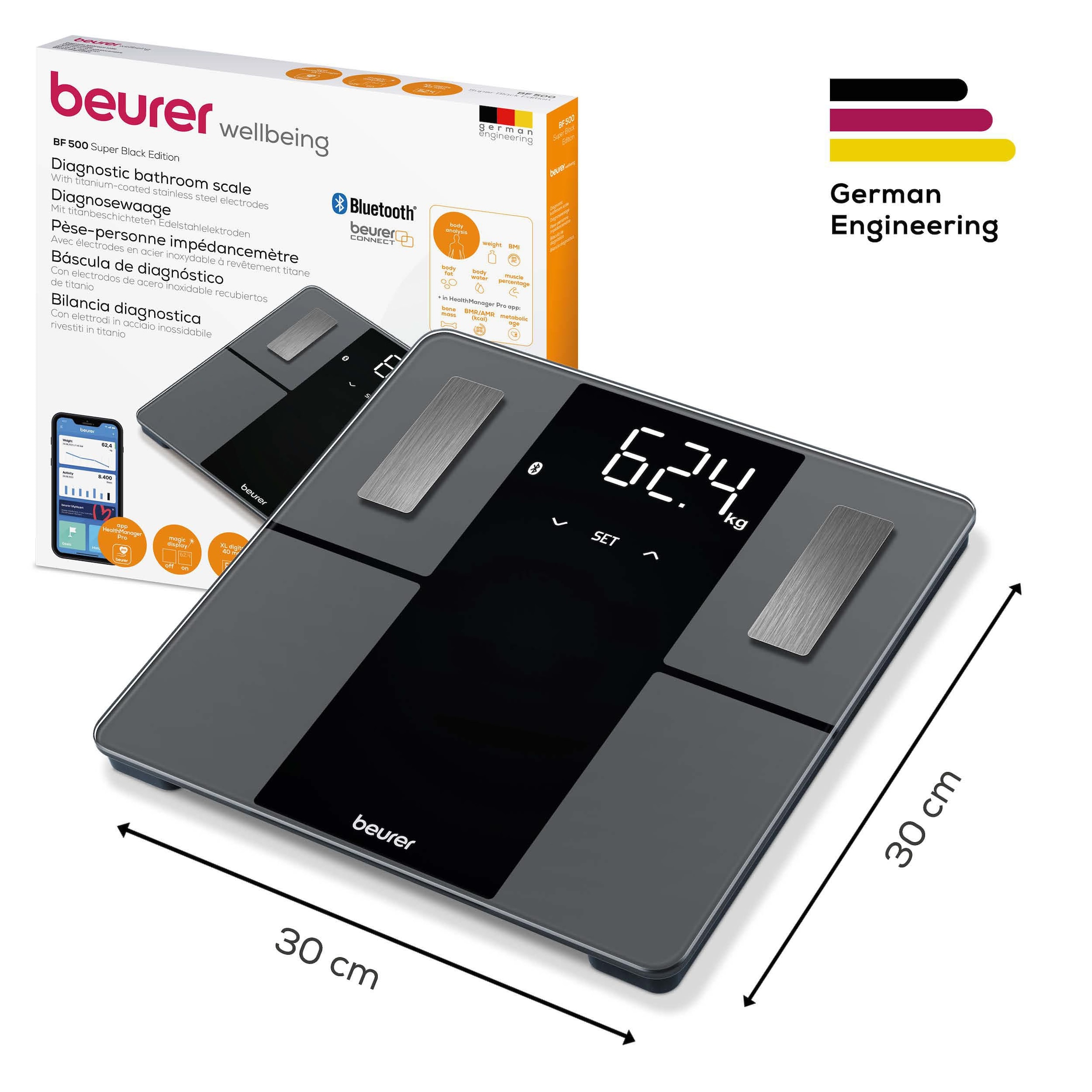 Image of BEURER Körper-Analyse-Waage "BF 500 mit automatischer Übertragung der Messdaten via Bluetooth" Gratis App "Beurer HealthManager Pro" zur grafischen Anzeige der Werte