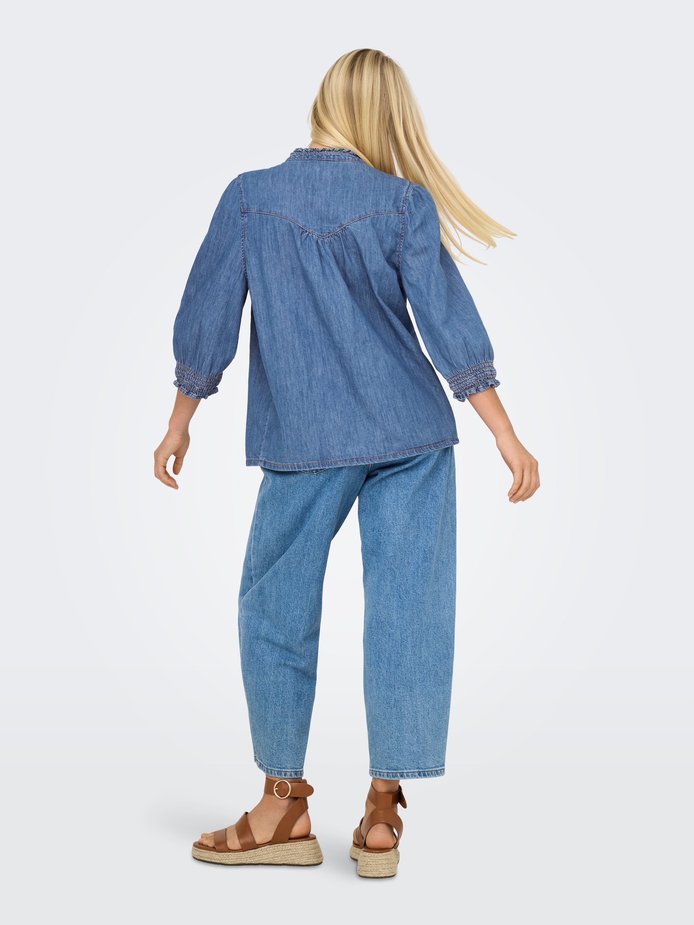 ONLY Blouse en jean »ONLRAYA 3/4 SHIRT DNM AKM NOOS« mit Rüschenkragen