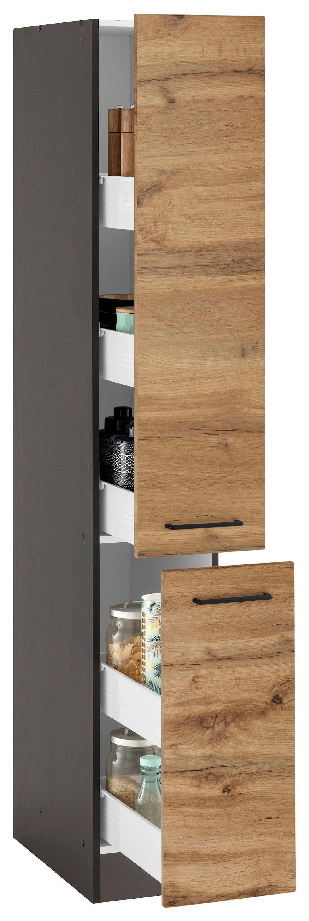 KOCHSTATION Armoire à pharmacie »KS-Tulsa« 30 cm de large, 200 cm de haut, avec 2 tiroirs, poignée métal, façade MDF
