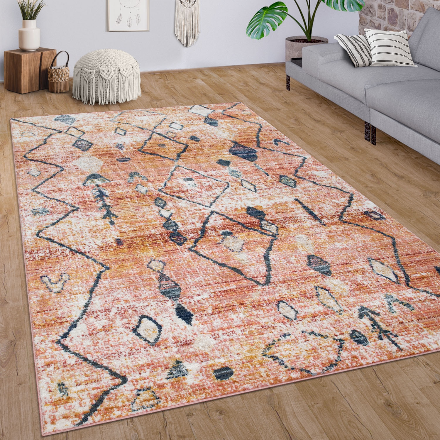 Paco Home Teppich »Kayacik 571«, rechteckig, 12 mm Höhe, Kurzflor, Rauten Muster, ideal im Wohnzimmer & Schlafzimmer