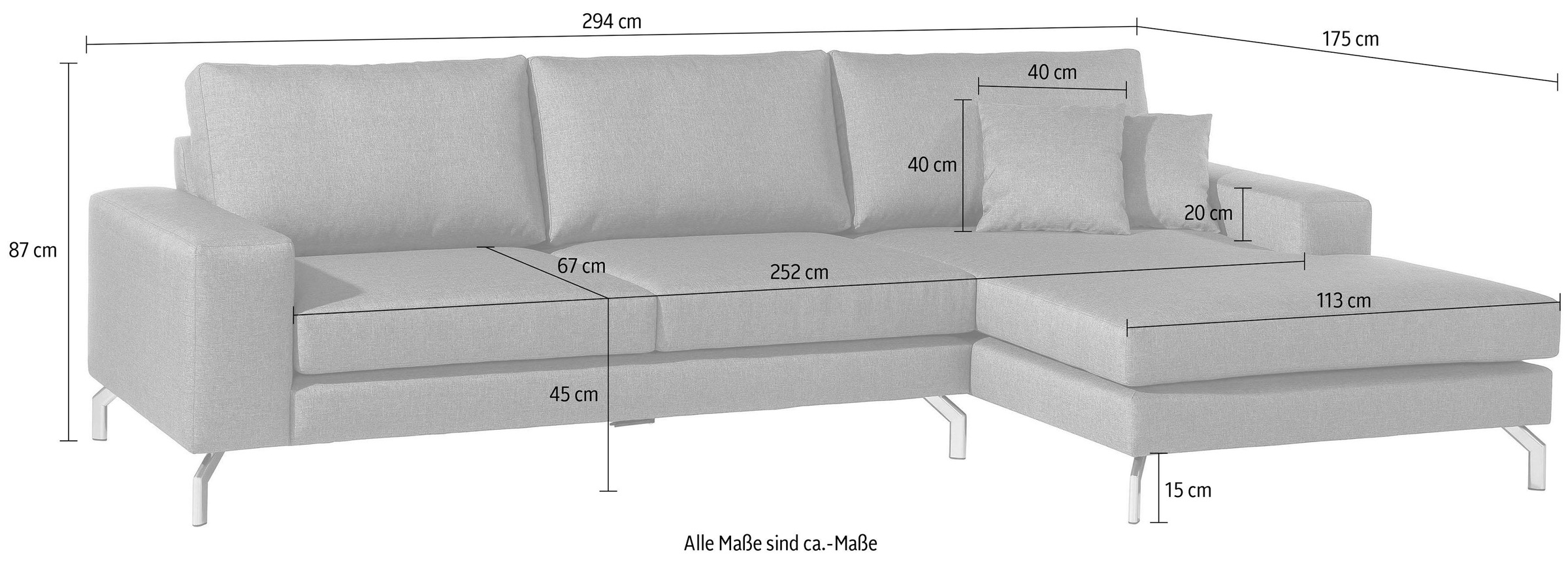 Max Winzer® Ecksofa »Flori Set inkl. Hocker, guter Sitzkomfort, aktuelles Design«, (Spar-Set, Ecksofa und Hocker), elegant mit abgewinkelten Chromfüssen, inklusive Zierkissen