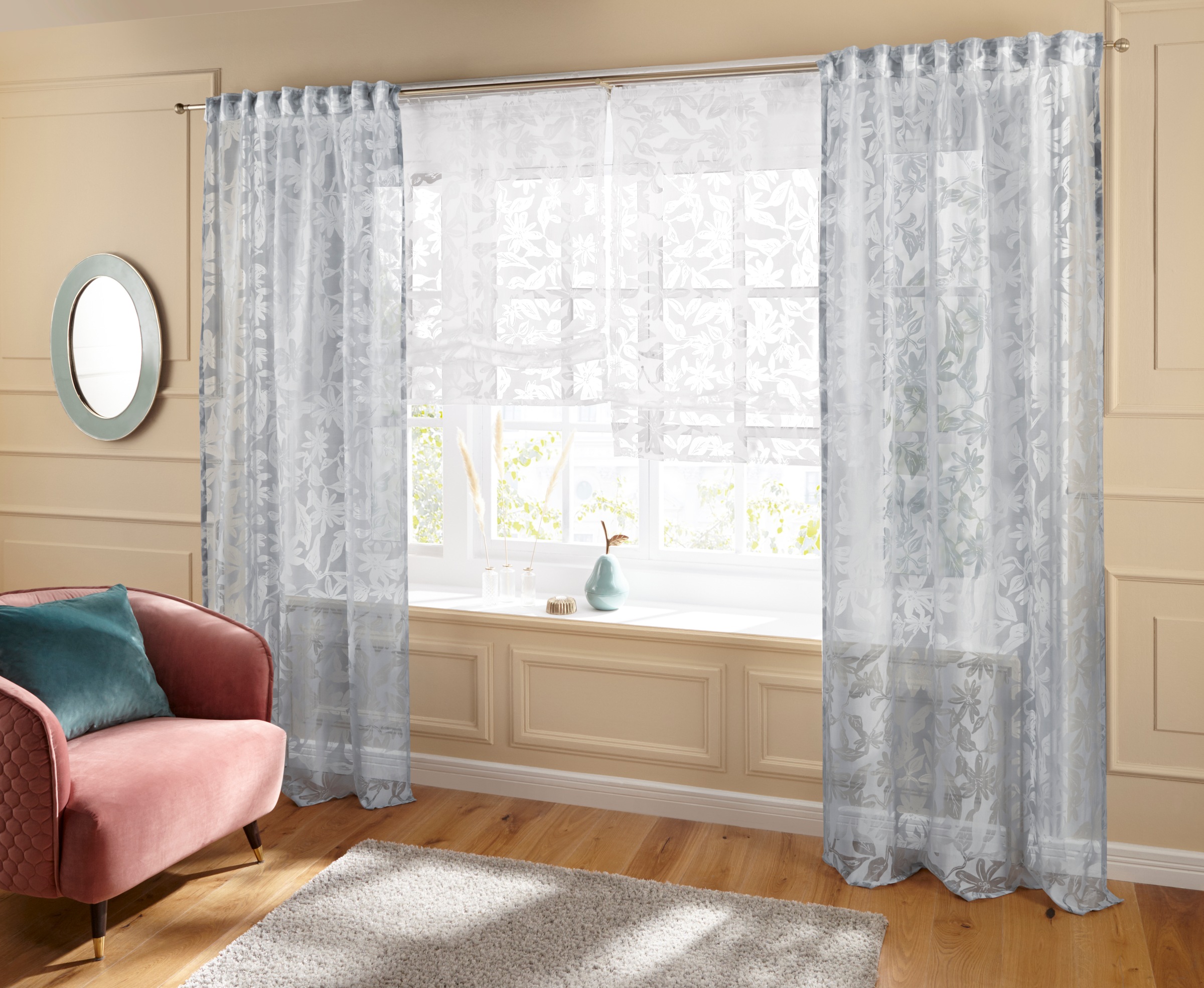 Image of Guido Maria Kretschmer Home&Living Raffrollo »Glen«, mit Klettband, halbtransparent, gewebt, floraler Ausbrenner bei Ackermann Versand Schweiz