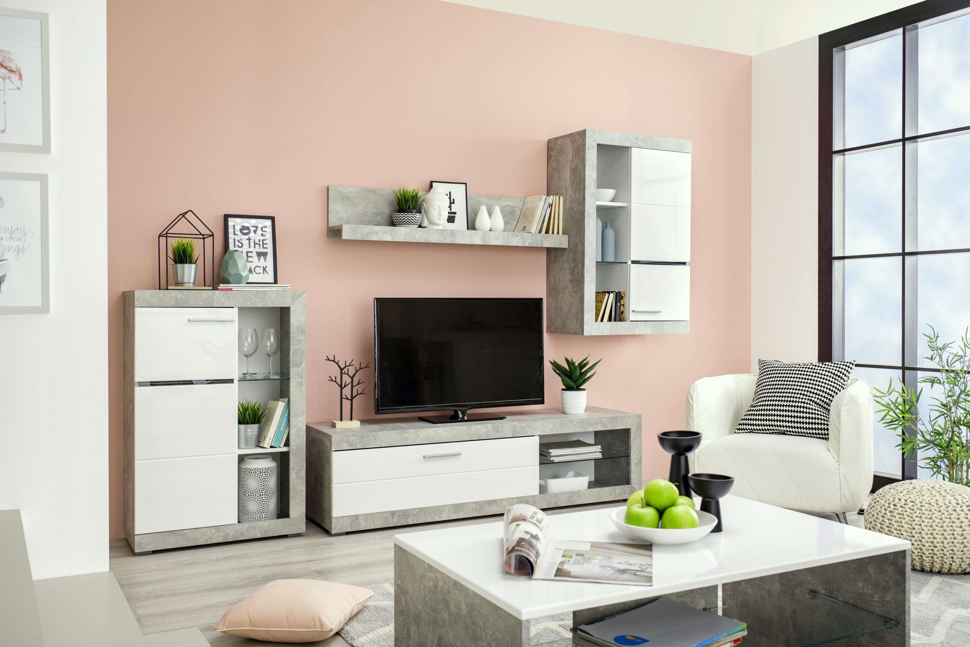 INOSIGN Ensemble de salon »Rosso Wohnwand, Mediawand, Anbauwand, für TV bis 60', Breite 267 cm« Komplett-Set, 4-st, 4 cuis tlg.