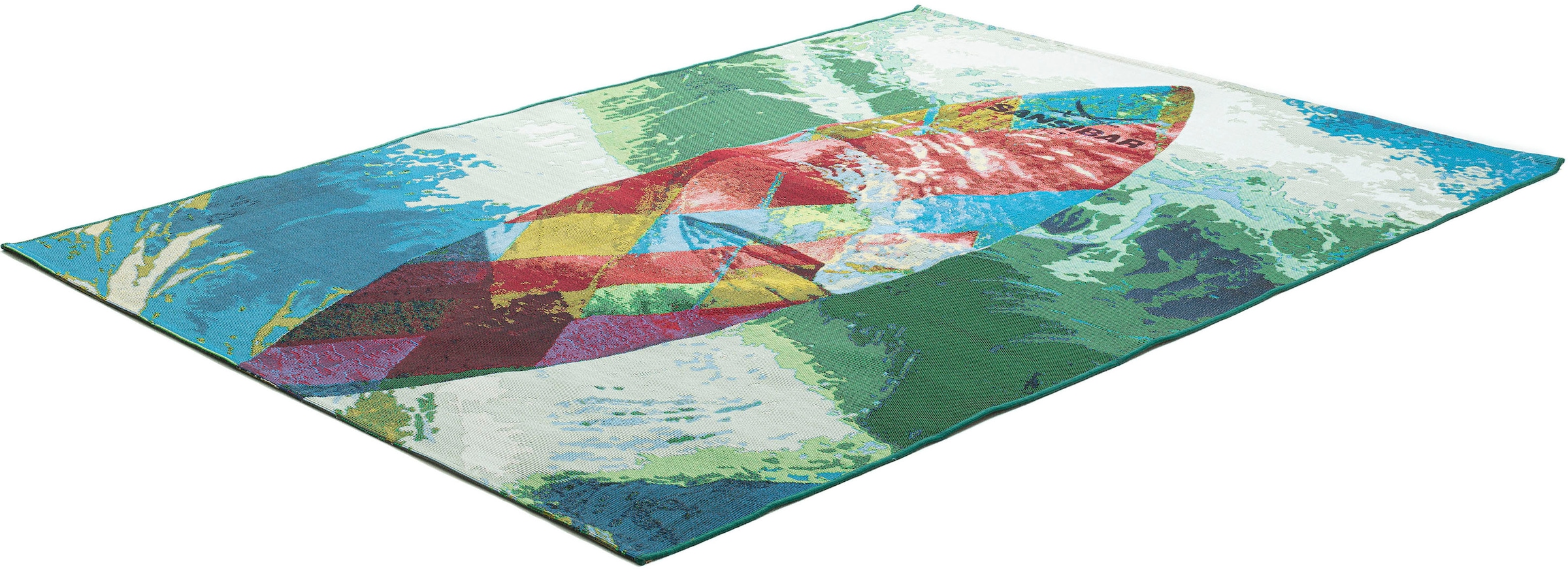 Sansibar Teppich »Rantum Beach SA-024«, rechteckig, 5 mm Höhe, Flachgewebe, modernes Design, Motiv Surfboard, In- & Outdoor geeignet