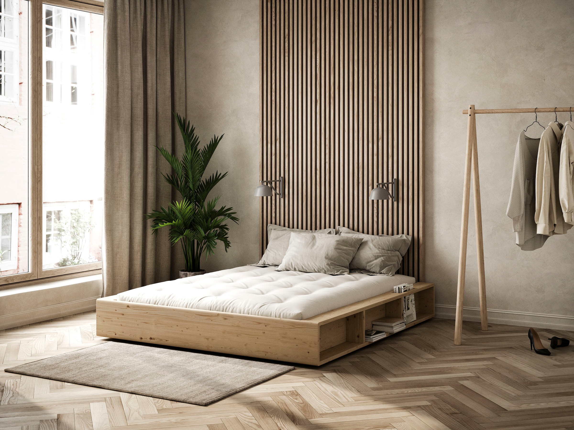 Image of Karup Design Stauraumbett "Ziggy Bed, Stauraumbett, FSC-zertifiziertes Massivholz made in Europe" Erhältlich für Matratzen Breite 90, 120, 140, 160 oder 180 cm, mit 3 Ablagen, inklusive Lattenrost, ohne Matratze, mehrere Farben