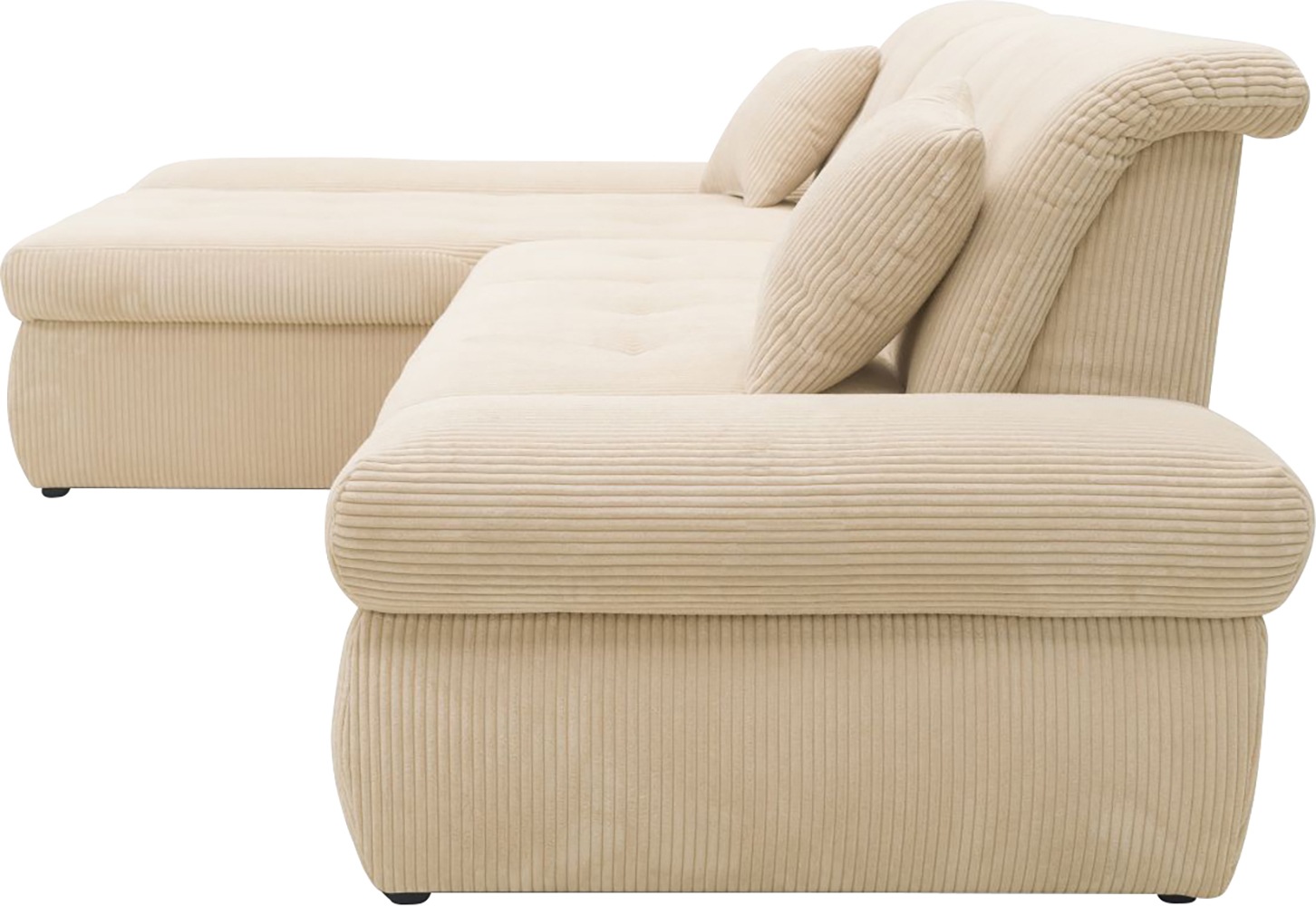 DOMO collection Ecksofa »Moric, L-Form, XXL-Sofa - Breite 300cm«, wahlweise mit Bettfunktion und Armteilverstellung, Cord, Creme