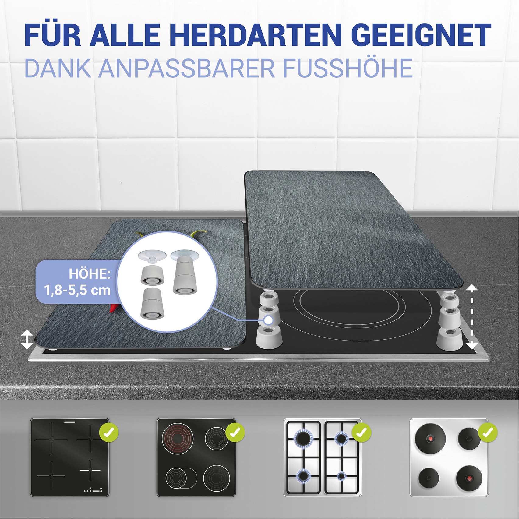 WENKO Herd-Abdeckplatte »Universal Modell Cayenne«, (Set, 2 tlg.), Herdabdeckung für alle Herdarten, kratzfest, mit rutschfesten Füssen