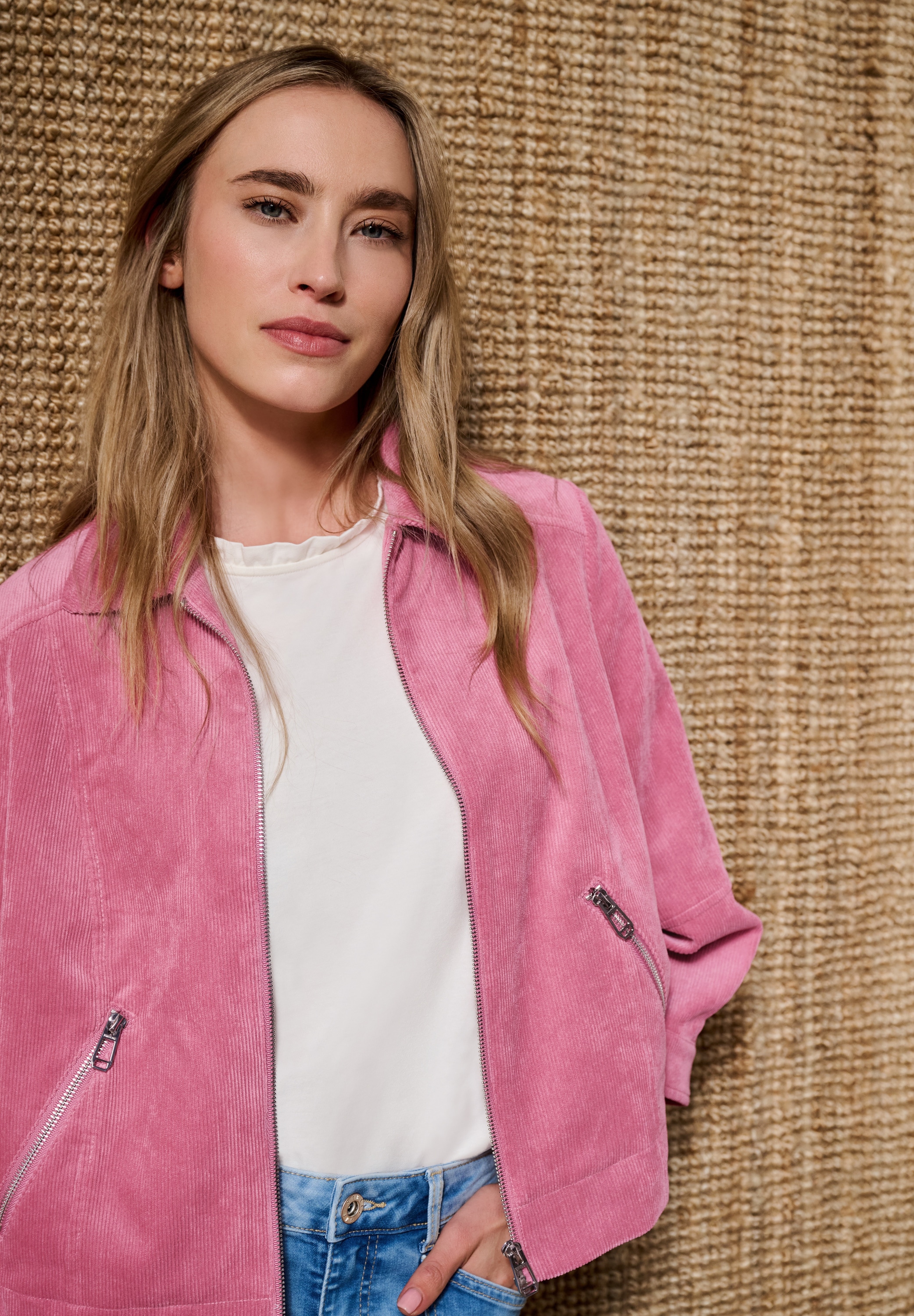 STREET ONE Veste en velours côtelé sans capuche veste en velours côtelé manches 3/4 avec col chemise