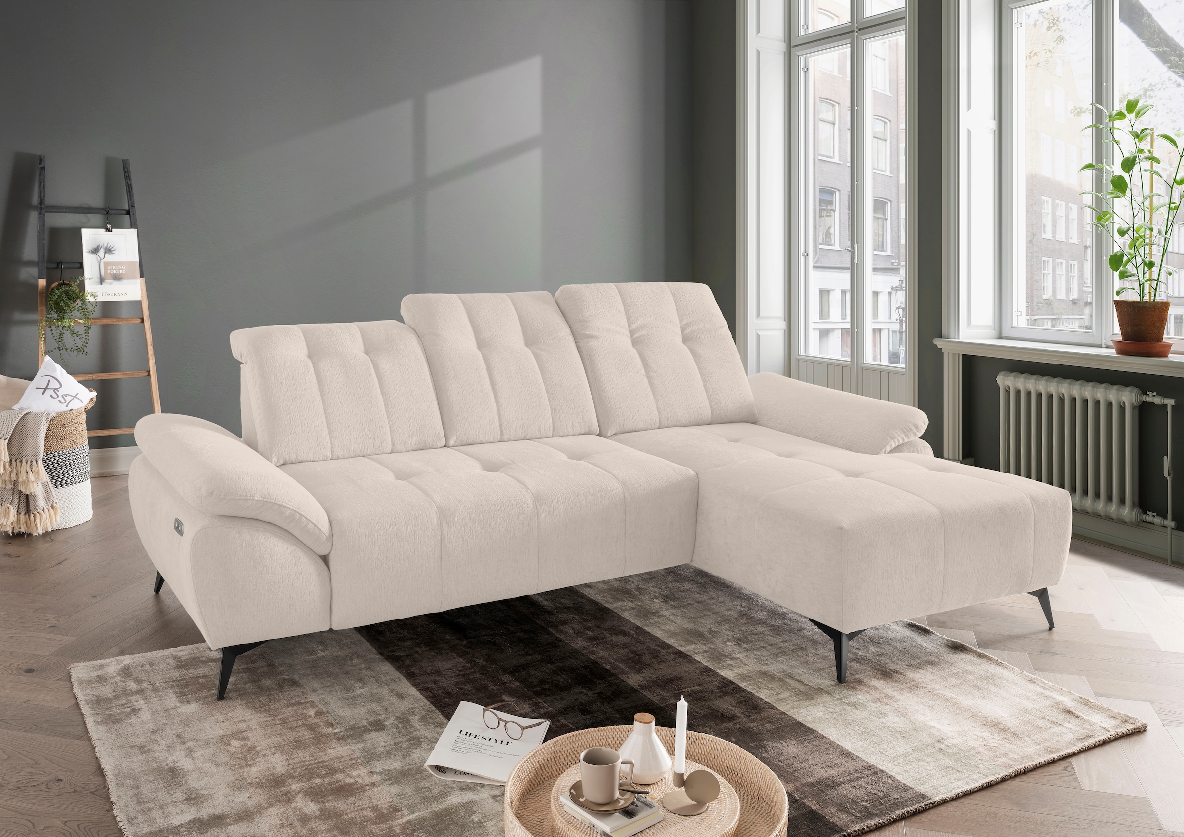 Image of Home affaire "Fiore modern, bequeme Armlehnen, tolle Detailverarbeitung, L-Form" elektrischer Sitzvorschub und Kopfstützen höhenverstellbar