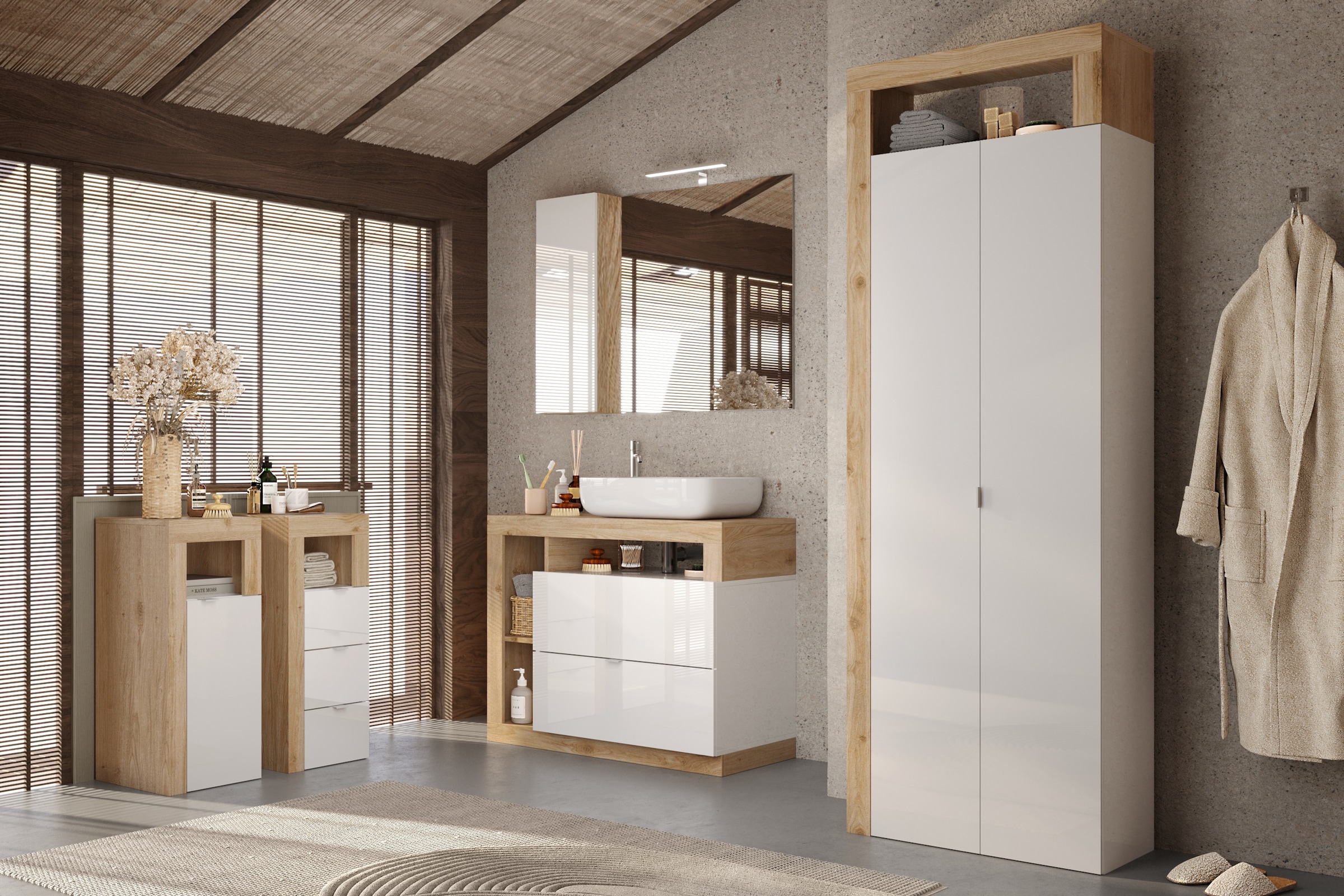 welltime Unterschrank »Hamburg Höhe 78 cm, Breite 35 cm, Badkommode mit 1 Tür,«, Badezimmerschrank, dekorativer Rahmen, offenes Fach, Metallgriff