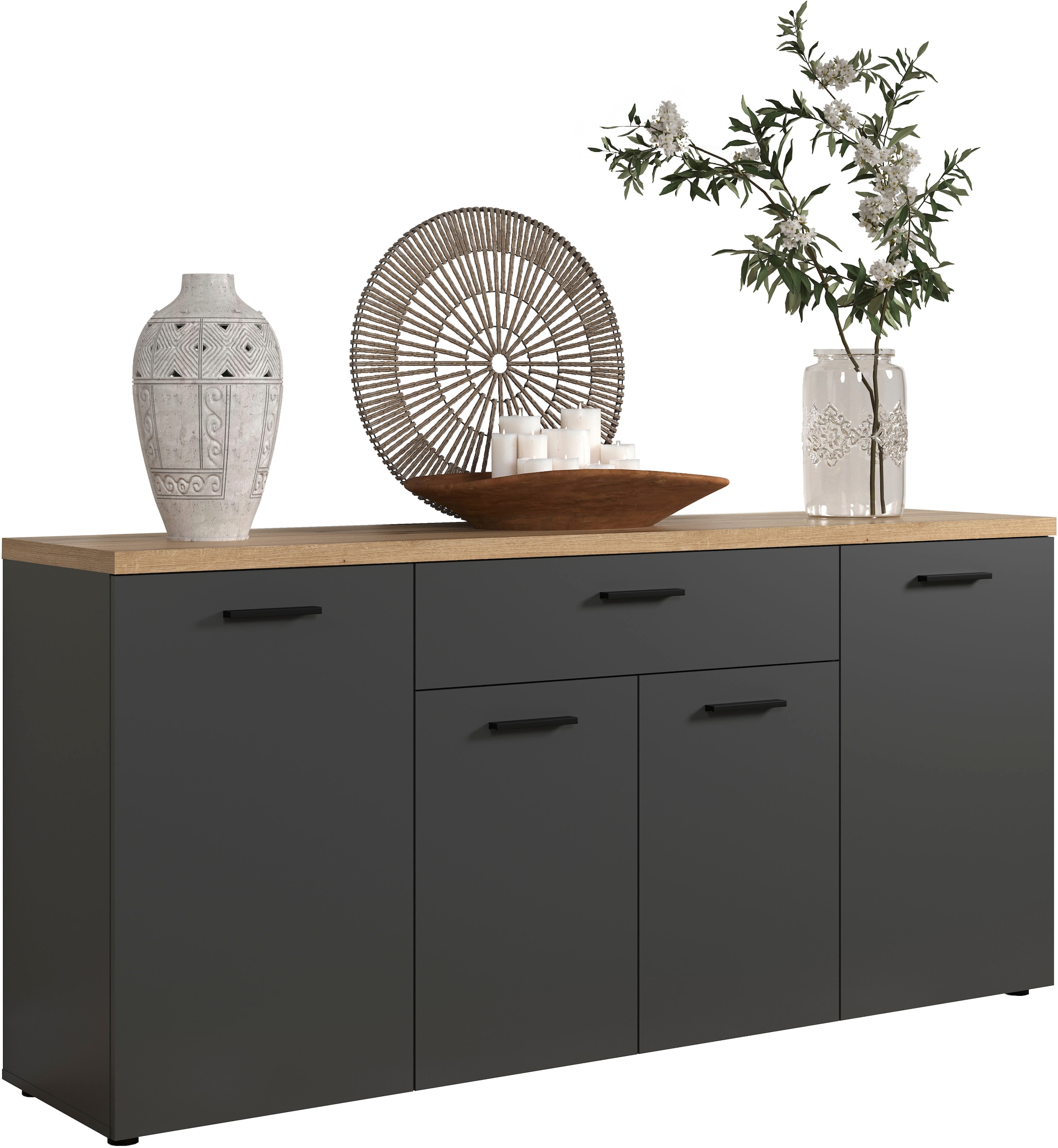 Image of Home affaire Sideboard "Bajo" 1 Stk. tlg. Kommode mit 4 Türen und 1 Schubkasten – (B/T/H) 180/42/85 cm