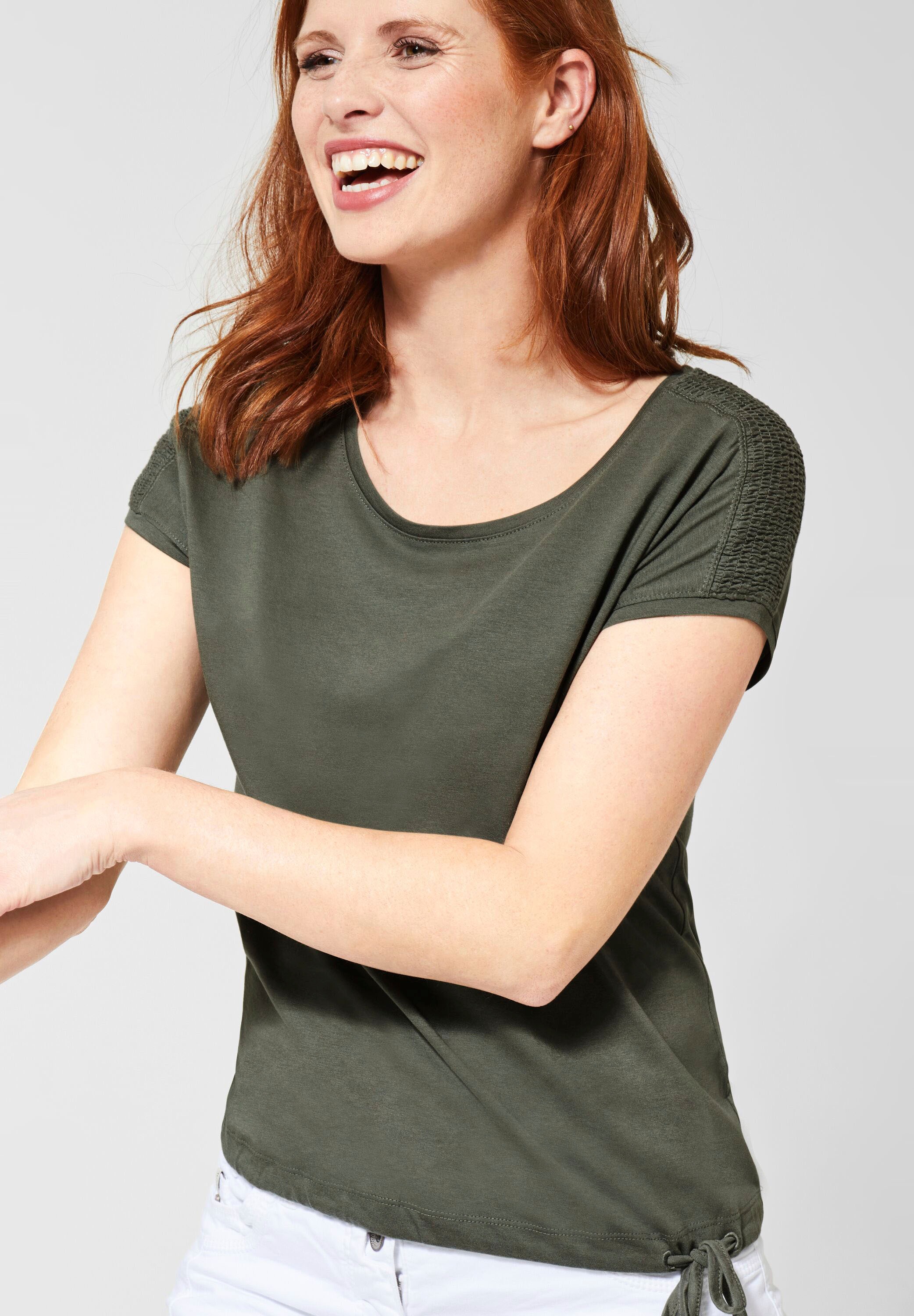 Image of Cecil Rundhalsshirt, mit gesmokter Schulter und Tunnelzug am Saum bei Ackermann Versand Schweiz