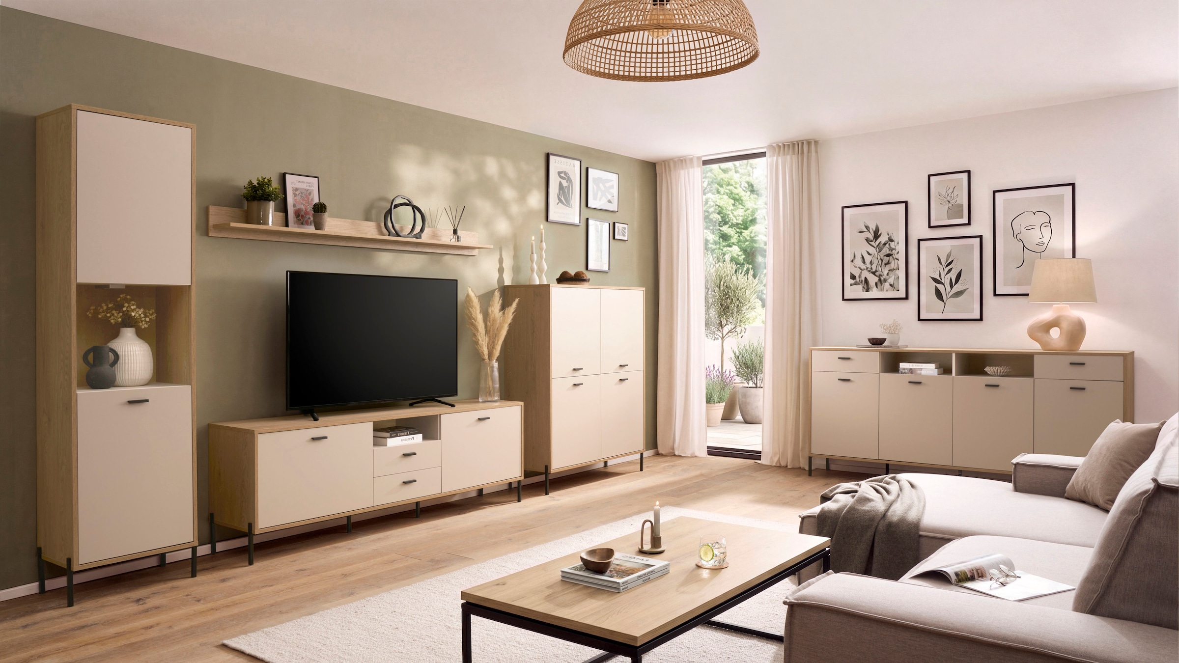 Home affaire Buffet haut »Fredericia, Hochkommode, modernder Stauraum in Kaschmir« intemporel, poignées et pieds en métal noir, espace de rangement suffisant