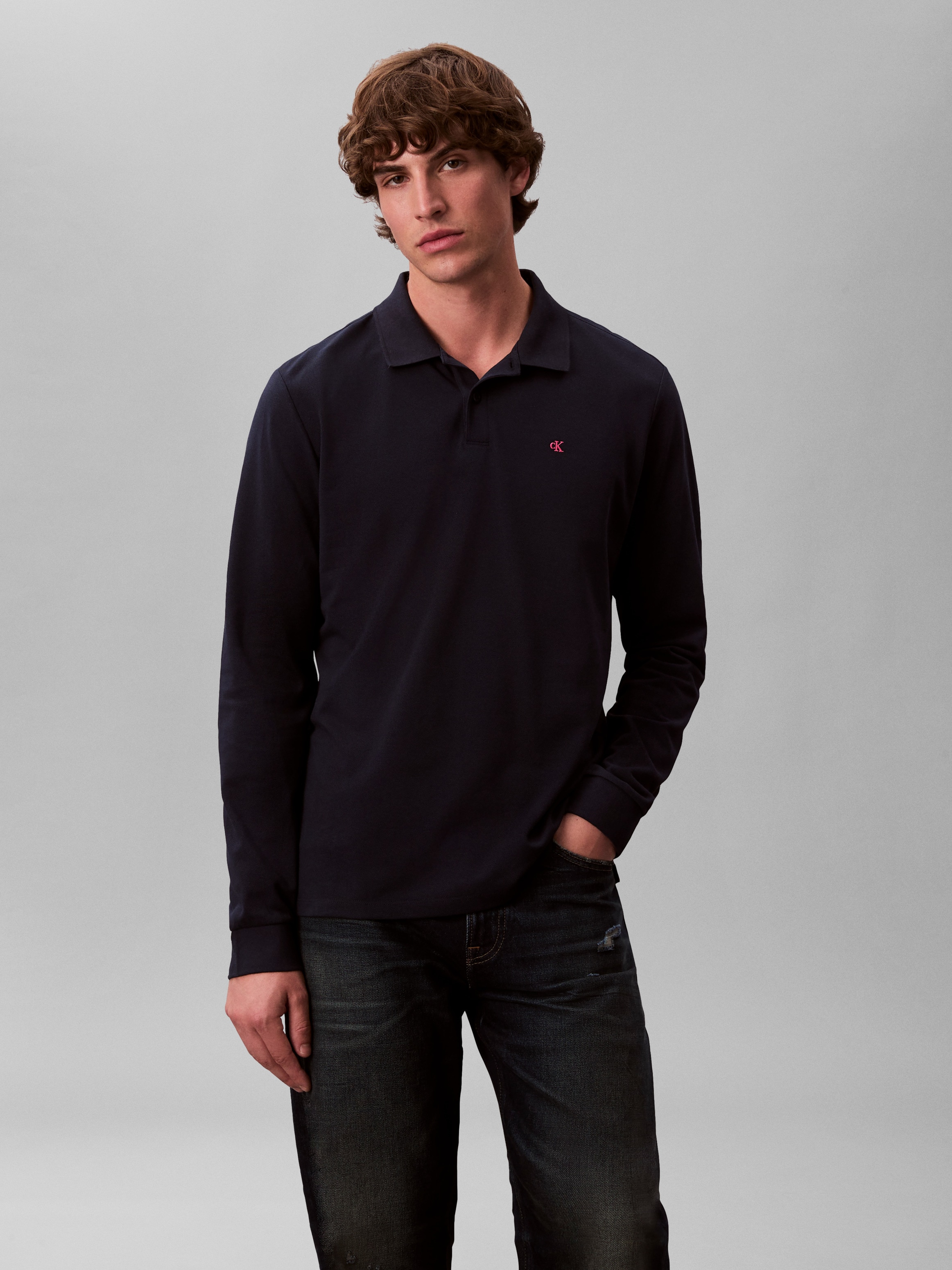 Image of Calvin Klein Jeans Langarm-Poloshirt Regular fit mit Rundhalsausschnitt