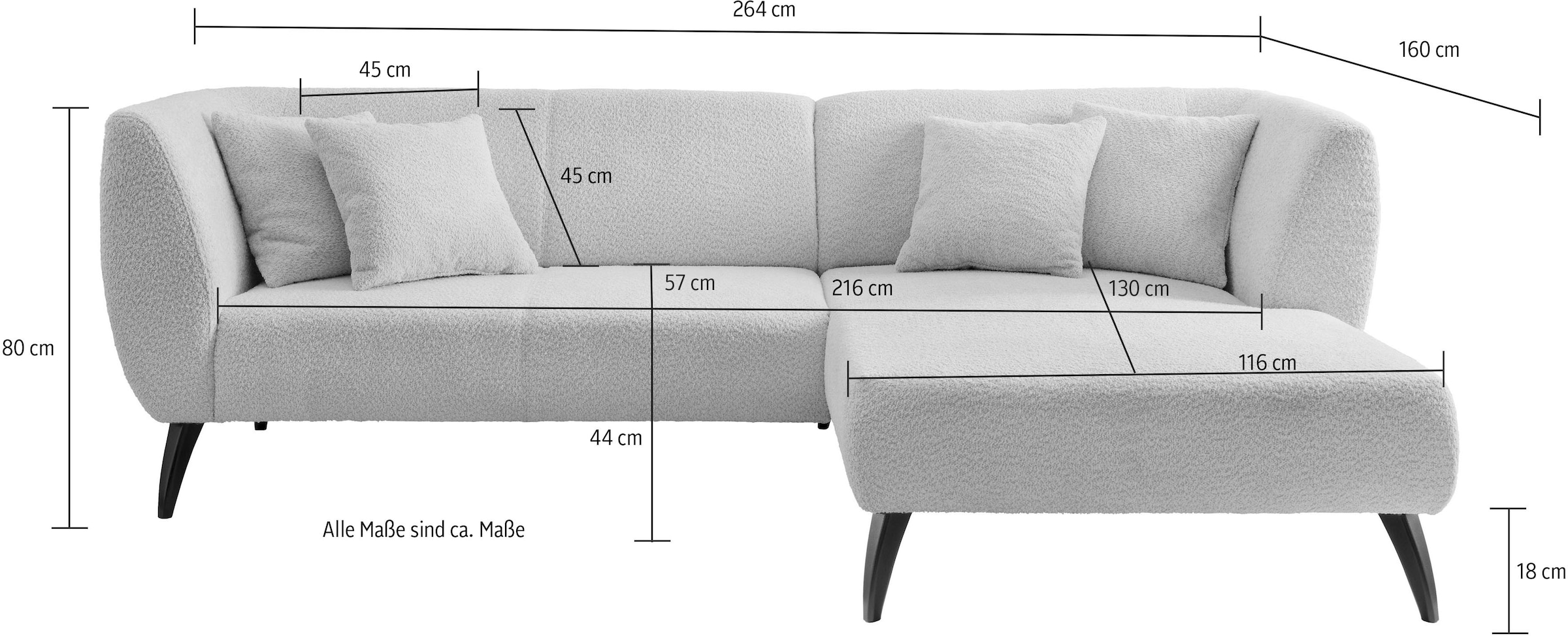 INOSIGN Ecksofa »Colori L-Form«, Holzfussfarbe wählbar, inkl. 4x Zierkissen