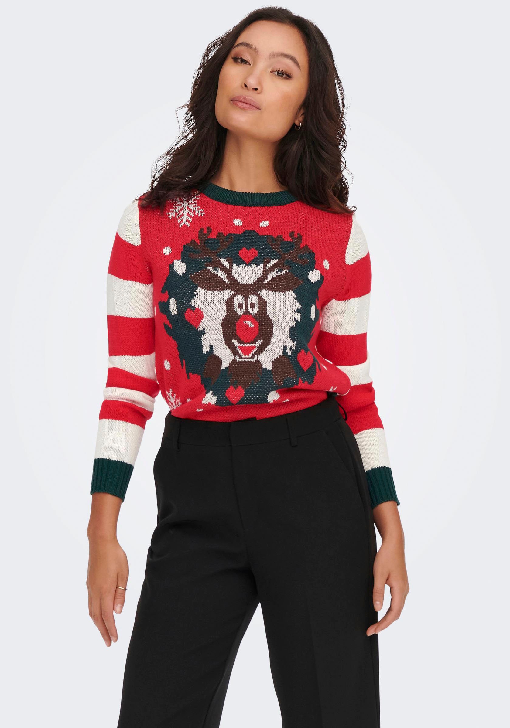 Image of Only Weihnachtspullover »ONLXMAS DECO STRIPE L/S PULLOVER BOX KNT« bei Ackermann Versand Schweiz