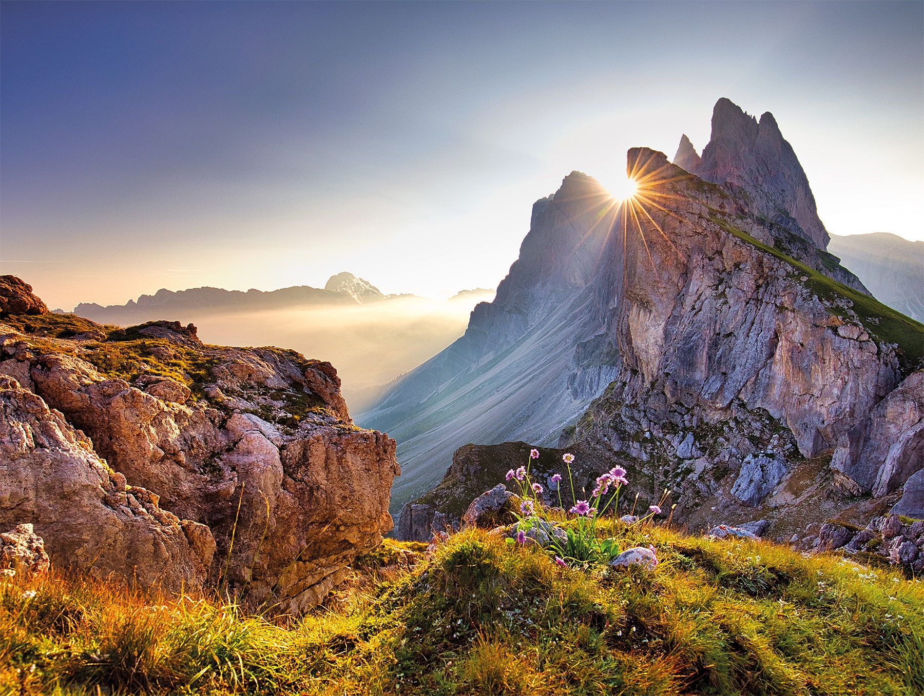 Image of Bönninghoff Bild "Wandbild BERGE SONNENAUFGANG 46x61 cm – Leinwandbild Keilrahmen Deko" Berge Berge & Alpenbilder Natur auf Keilrahmen gespannt