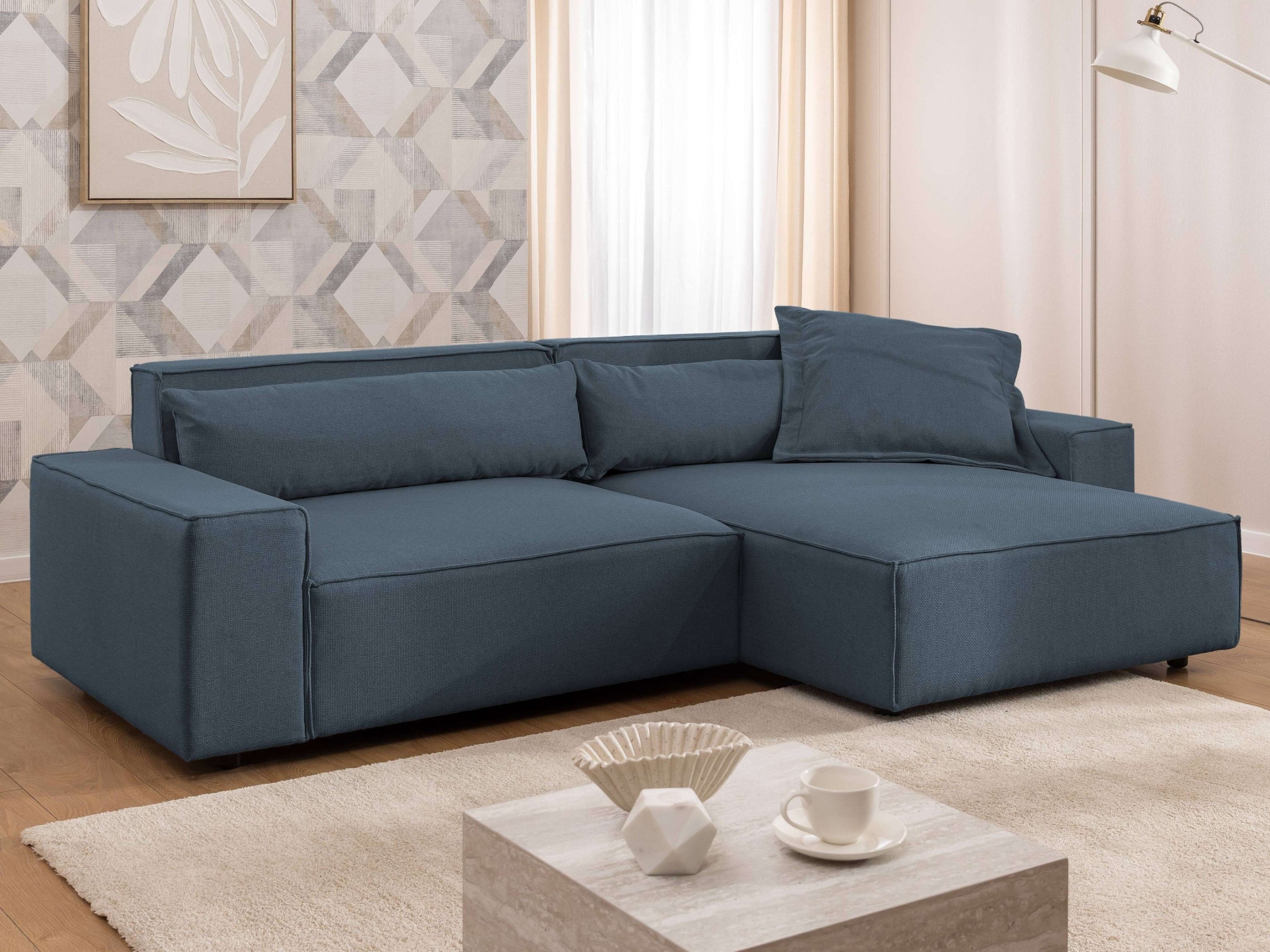 GOODproduct Ecksofa »KINLEE Design-Sofa mit Recamiere rechts/links, Masse B/T/H 251/144/70cm« L-Form mit Wellenunterfederung, ohne Bettfunktion, modern und beguem