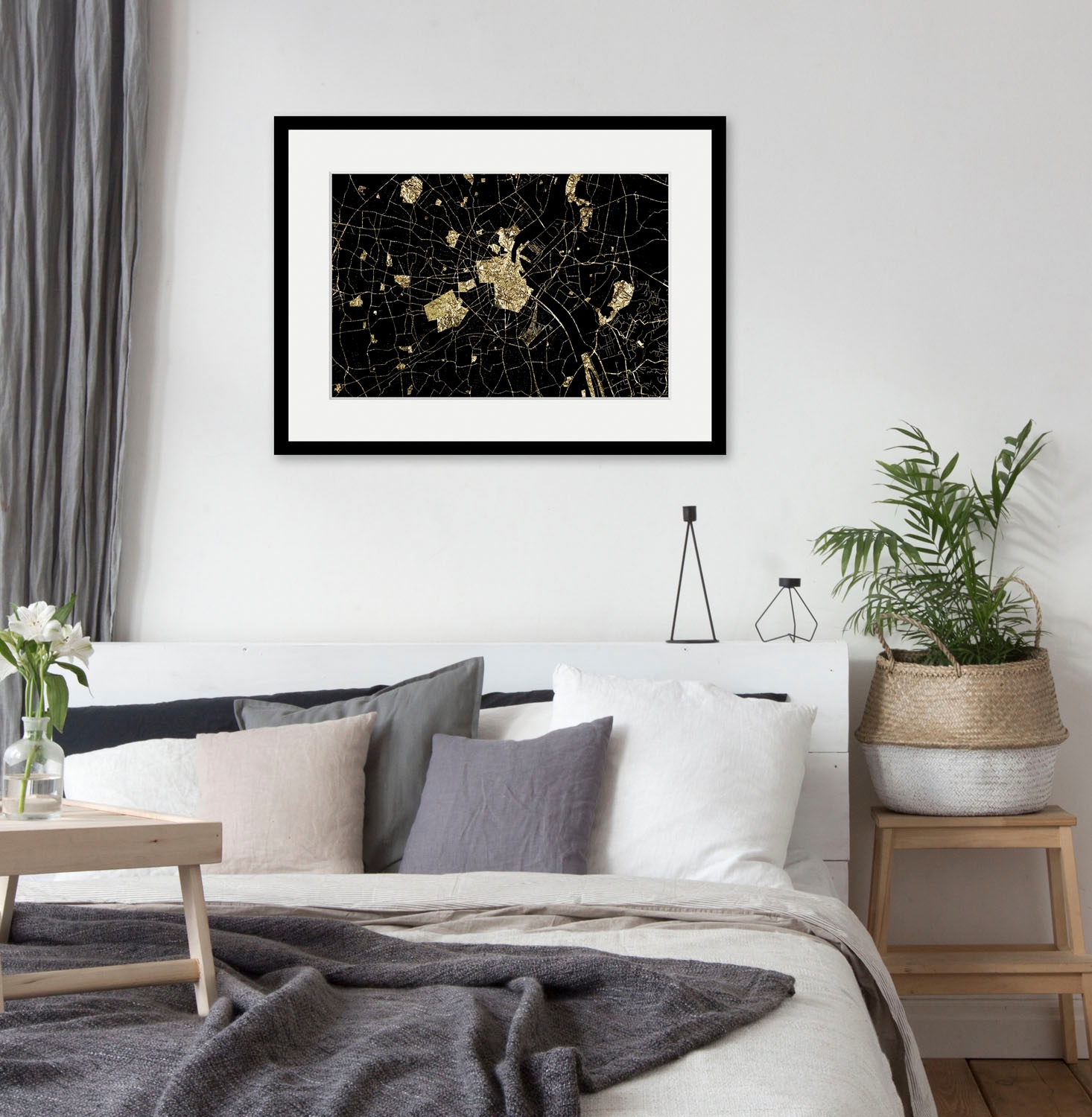 Image of queence Bild "Landkarte" Stadt Städte 1 Stk. tlg. HD Premium Poster-Druck inkl. Holzrahmen