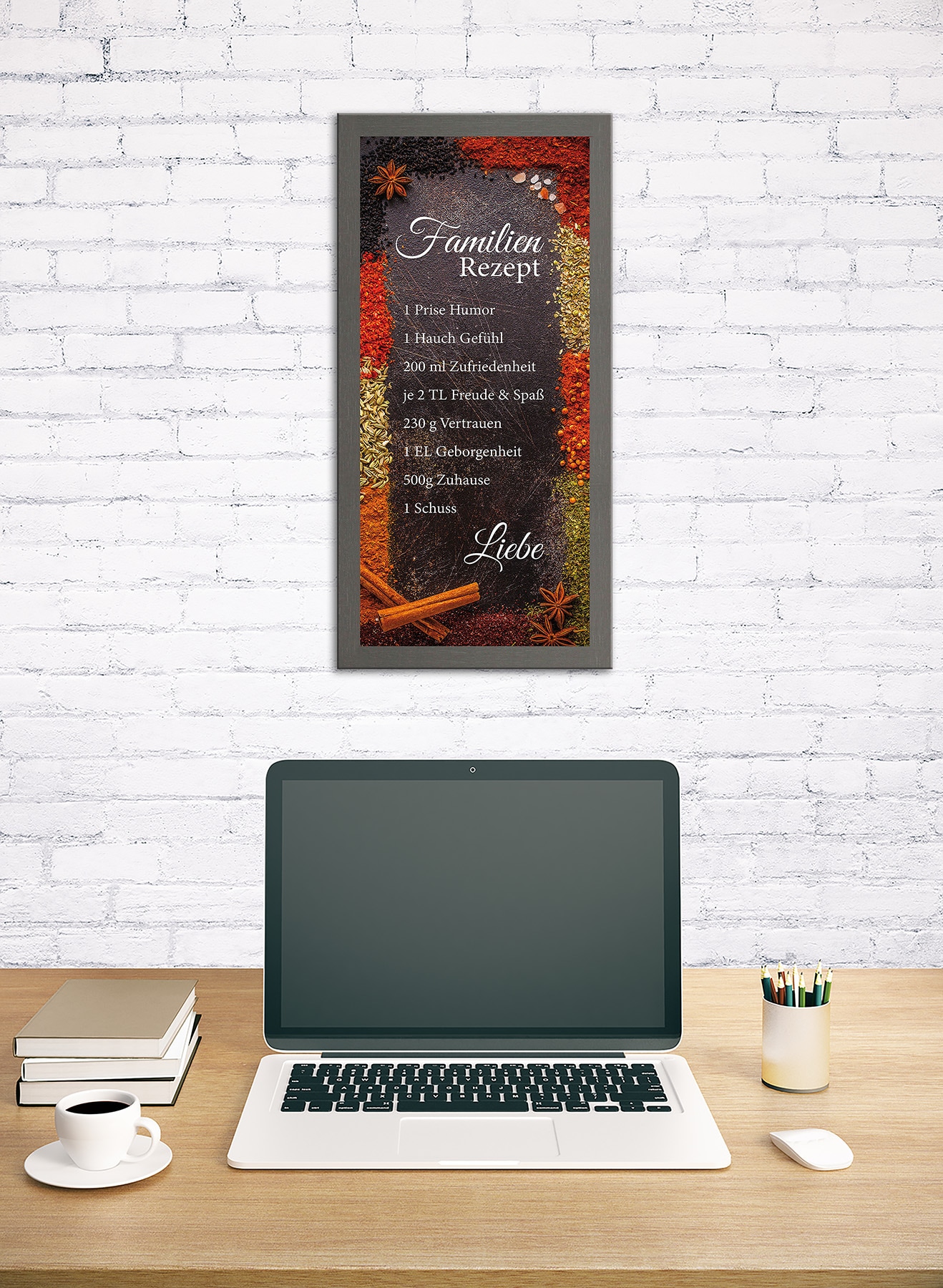 Bönninghoff Bild mit Rahmen »Wandbild gerahmt GEWÜRZE MIT FAMILIENREZEPT 23x49 cm – Wanddeko« Gewürze | Lebensmittel | Sprüche | Sprüche & Texte 1 Stk. tlg. mit dekorativem Rahmen