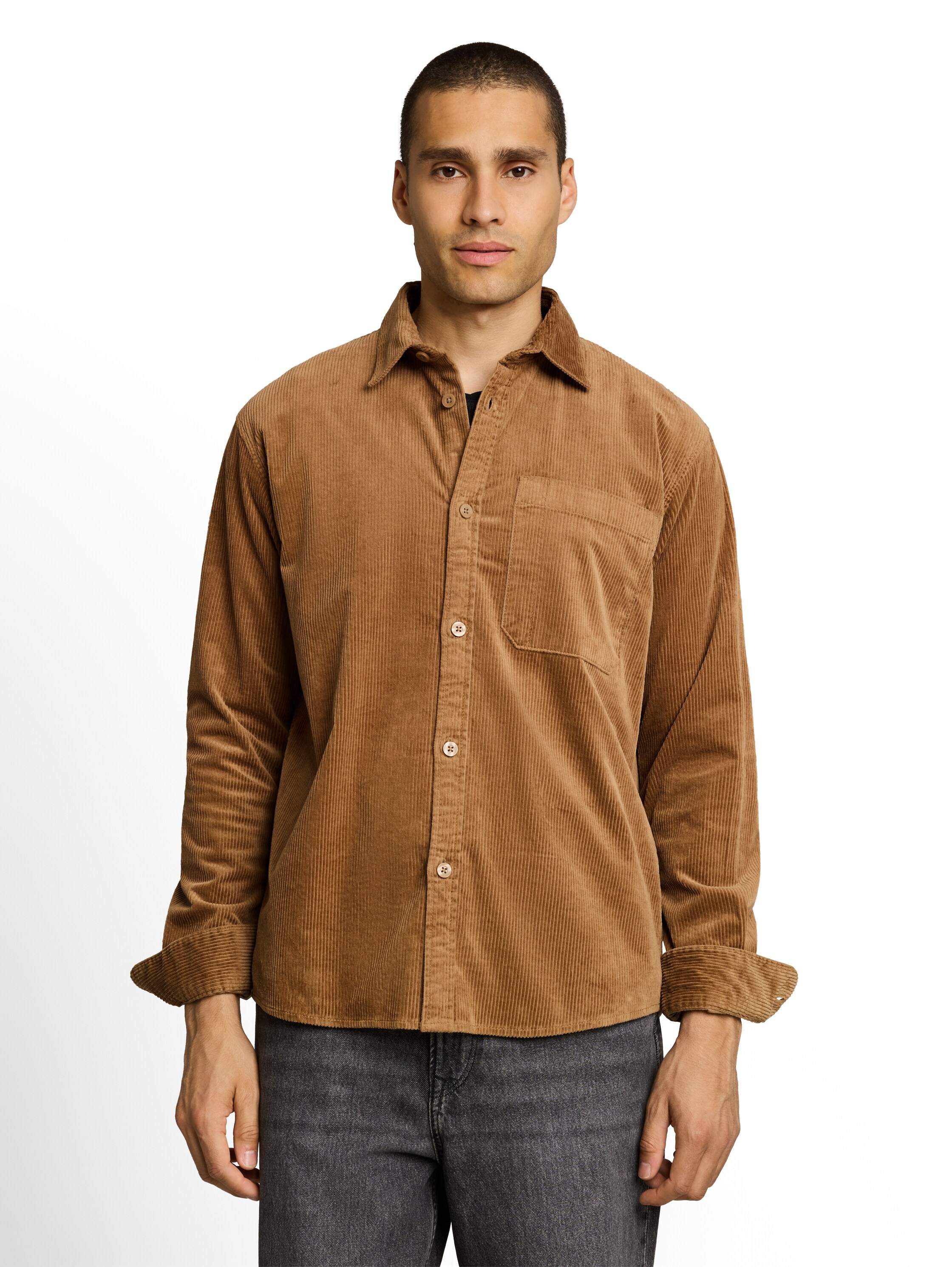 TOM TAILOR Denim Langarmshirt Overshirt aus Cord / Cordhemd mit Knopfleiste