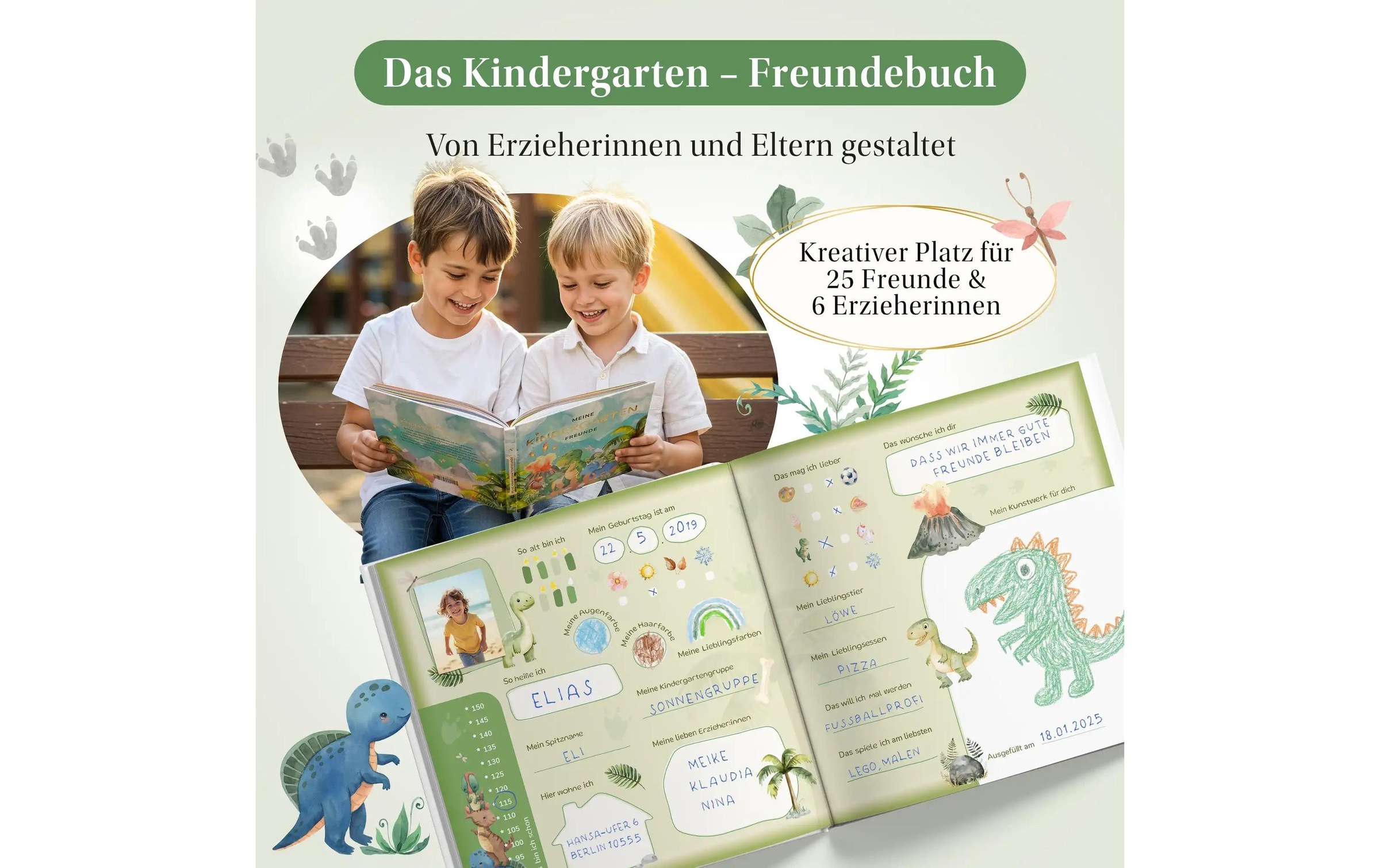   Tagebuch »Eulentaler Dino« DIN A4 Liebevolles Freundealbum für Kita-Erinnerungen