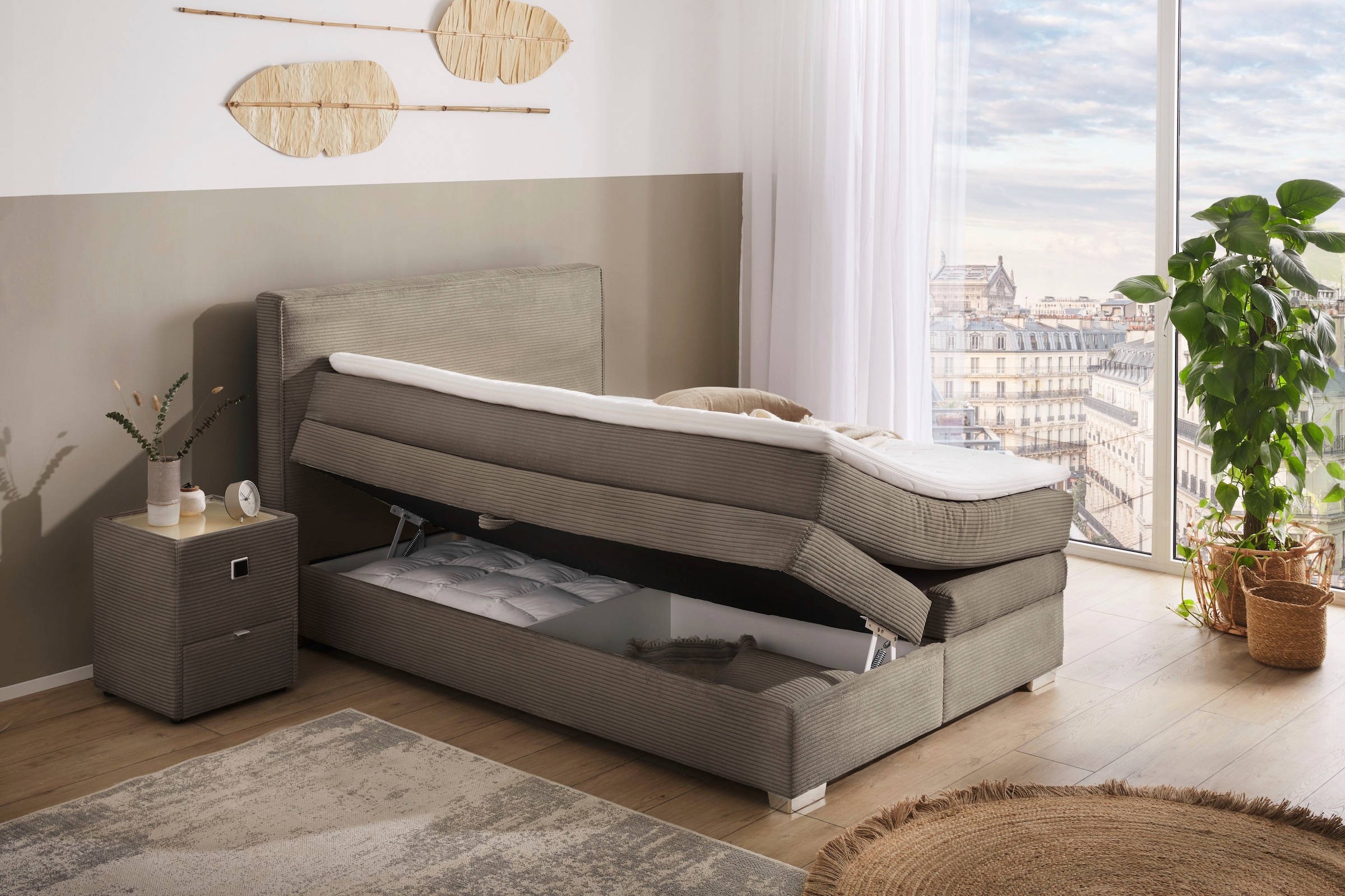 Jockenhöfer Gruppe Boxspringbett »Arabella, 2x 70er Boxen mit Stauraum« Wende-Bonell-Federkern-Matratze (H2/H3), inkl. Topper