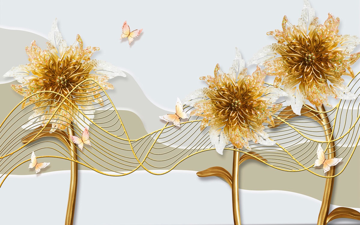 Image of Papermoon Fototapete "Muster mit Blumen und Schmetterlingen"