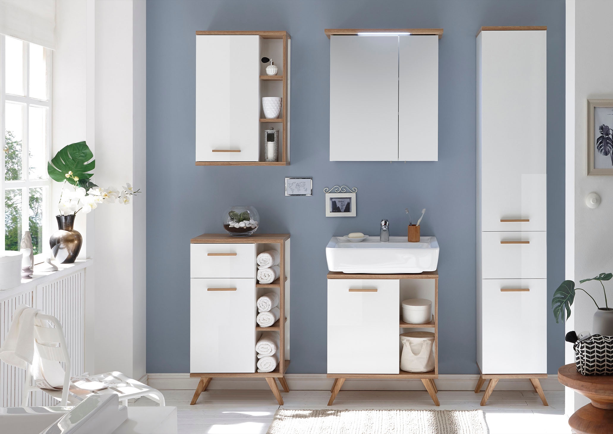 Saphir Waschbeckenunterschrank »Quickset Unterbeckenschrank mit 1 Tür, 60,5 cm breit, ohne Waschbecken« Waschbeckenschrank inkl Türdämpfer, seitliche Ablagefächer, Holzgriffe