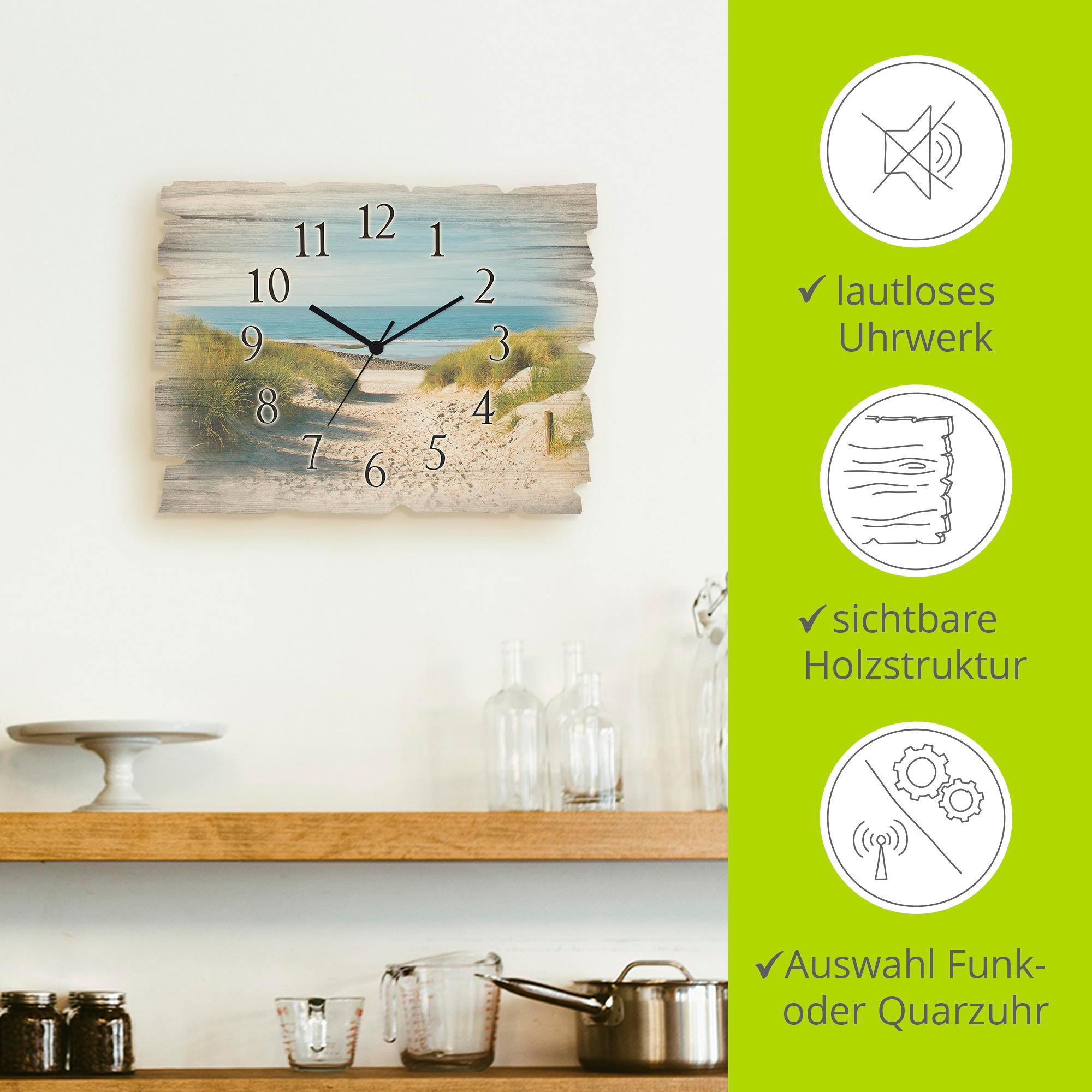 Artland Wanduhr »Strand mit Sanddünen und Weg zur See« wahlweise mit  Quarz- oder Funkuhrwerk, lautlos ohne Tickgeräusche