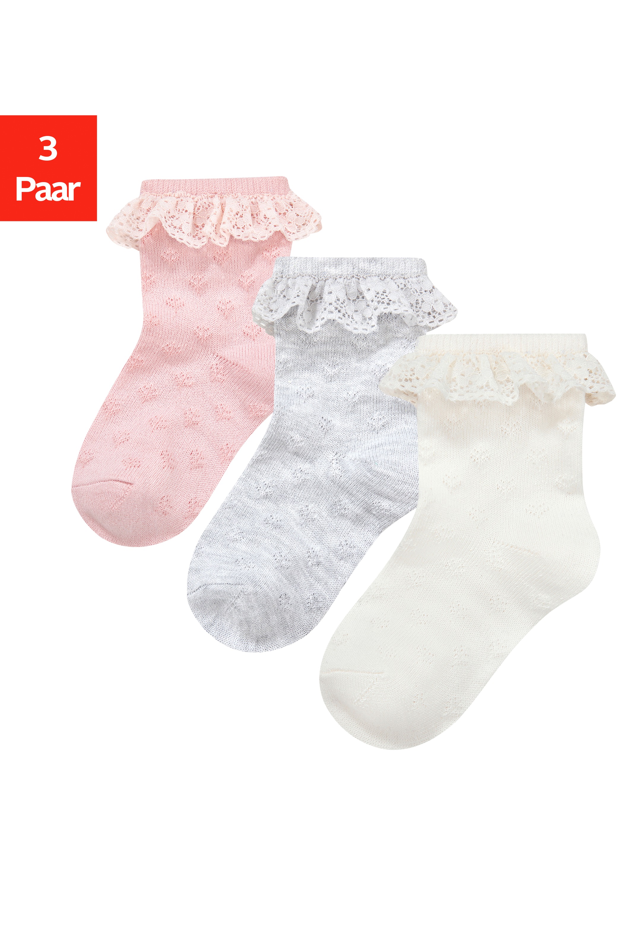 Image of H.I.S Socken 3 Paar tlg. mit feinem Ajour Strickmuster und kleiner Rüsche