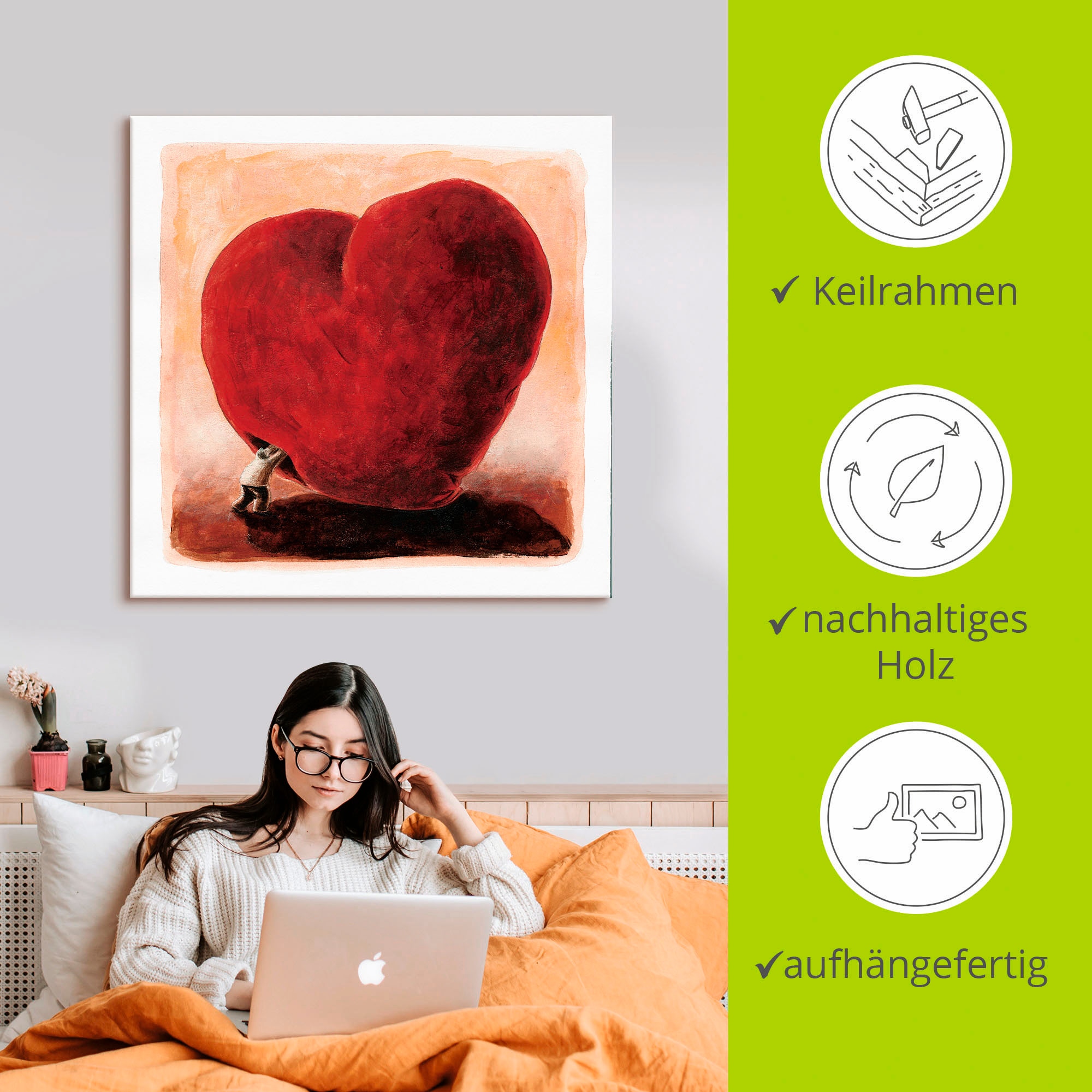 Artland Leinwandbild »Weiches Herz« Herzen 1 Stk. tlg. auf Holzrahmen gespannt