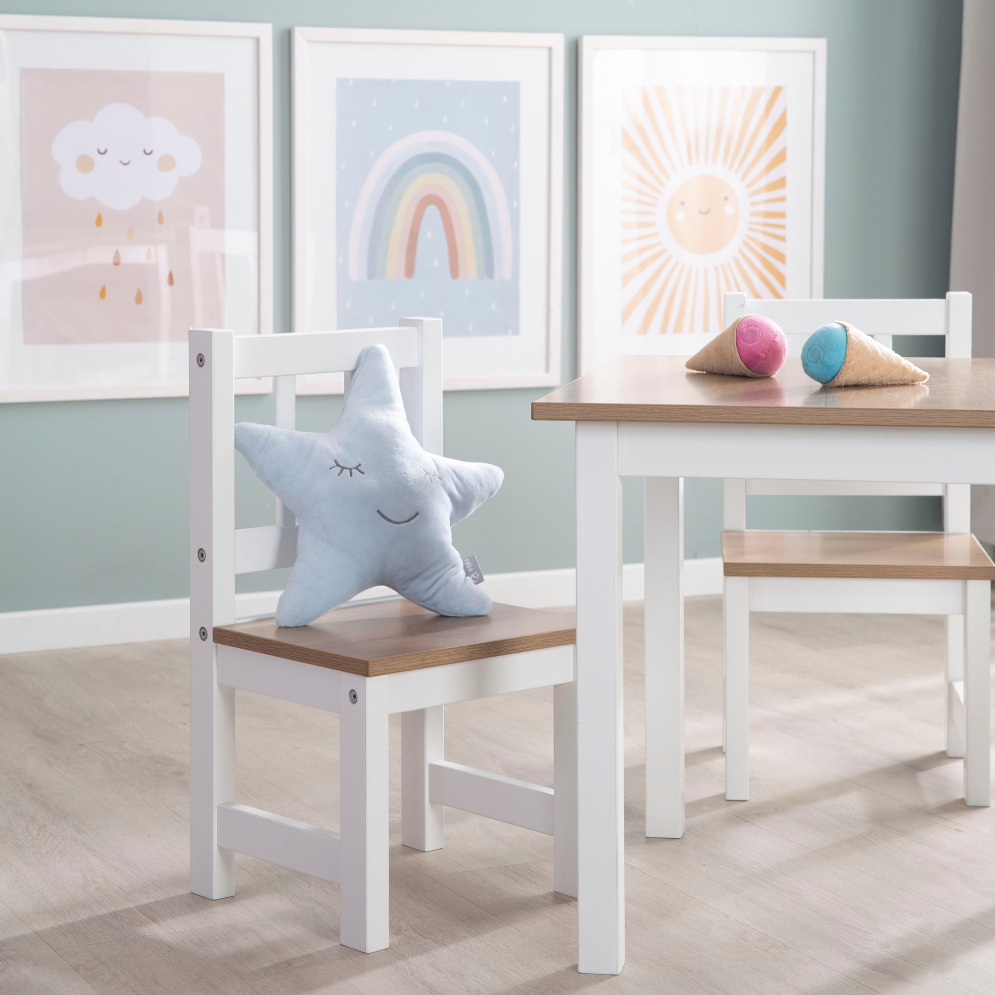 roba® Kindersitzgruppe »Woody, Holzdekor/weiss«, (3 tlg.)