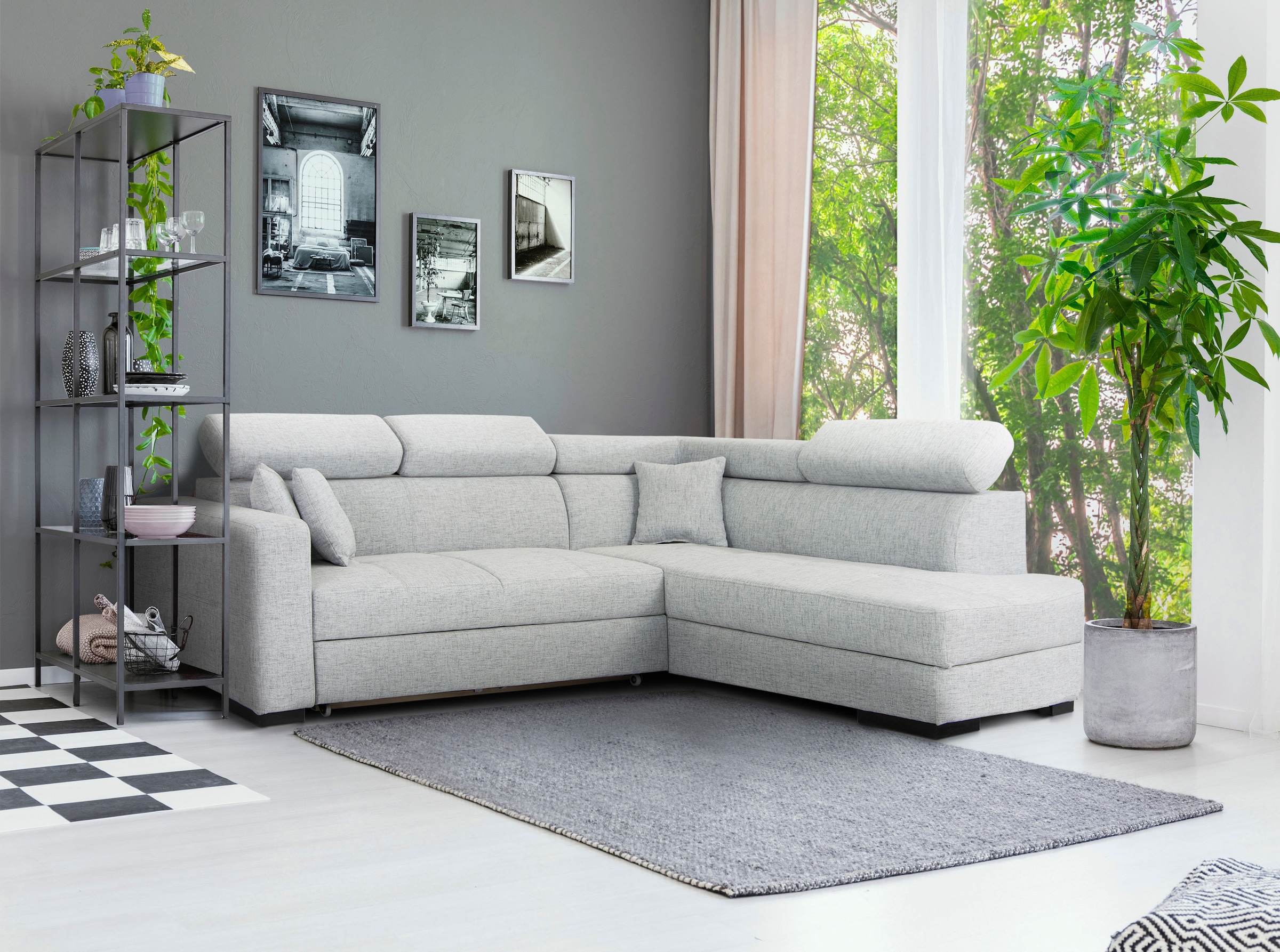 Home affaire Ecksofa »Tulio L-Form«, wahlweise mit Bettfunktion und Bettkasten, incl. 3 Zierkissen