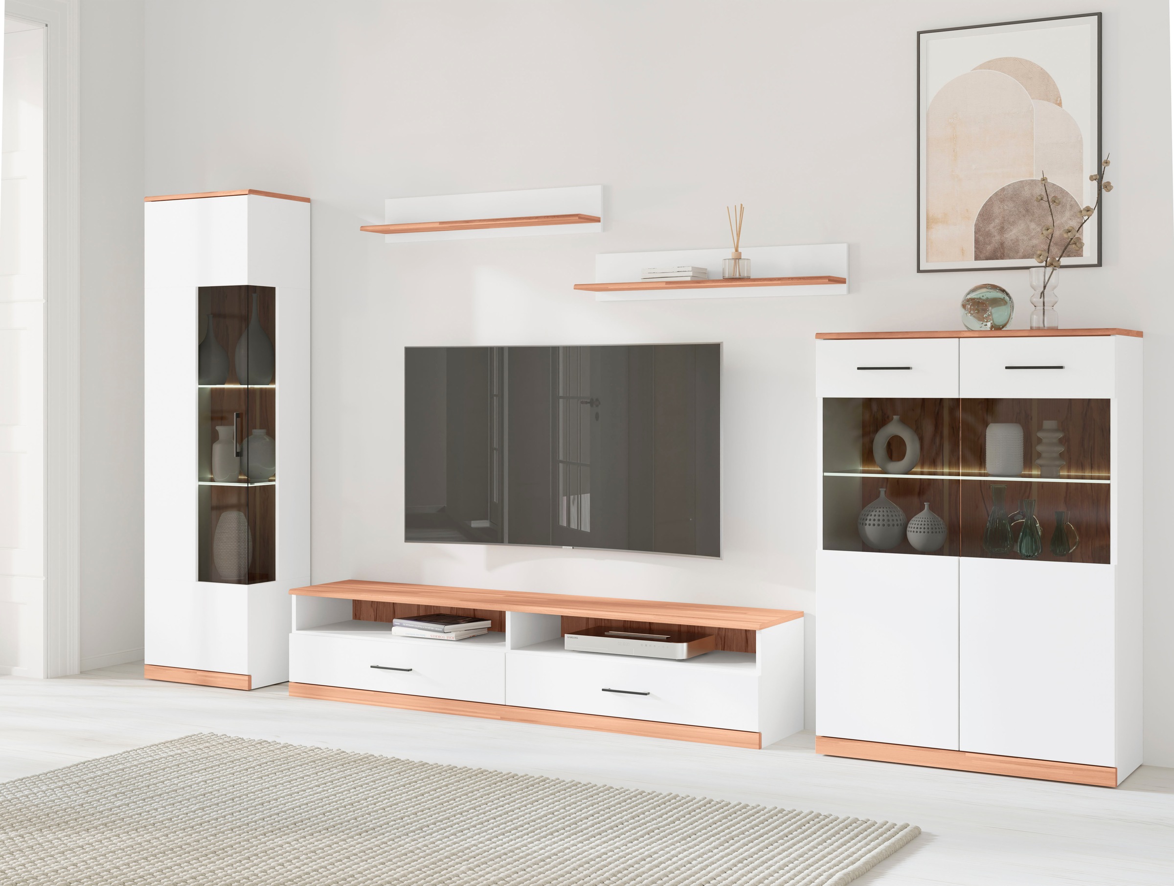 Image of GOODproduct Wohnwand "Ribe: 5teilig, Breite: 280cm,Fronten aus Massivholz,Korpus aus Melamin" 5 Stk. tlg.