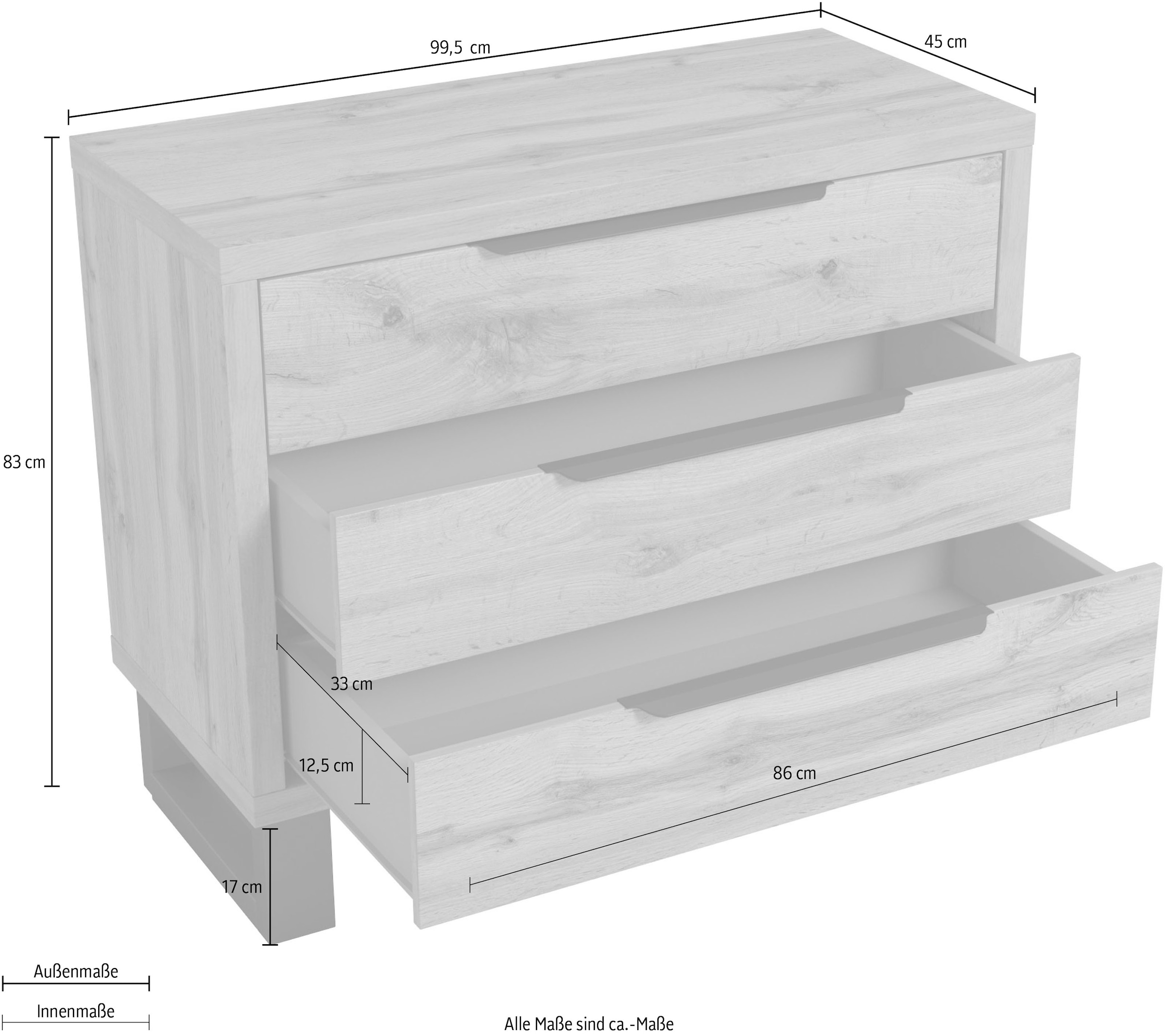 Home affaire Schubkastenkommode »Bronne, 99,5x83x45cm Kommode, Metallgriffe«, Füsse in Kufenform, Sideboard 3 Schubladen, Schlafzimmerkommode
