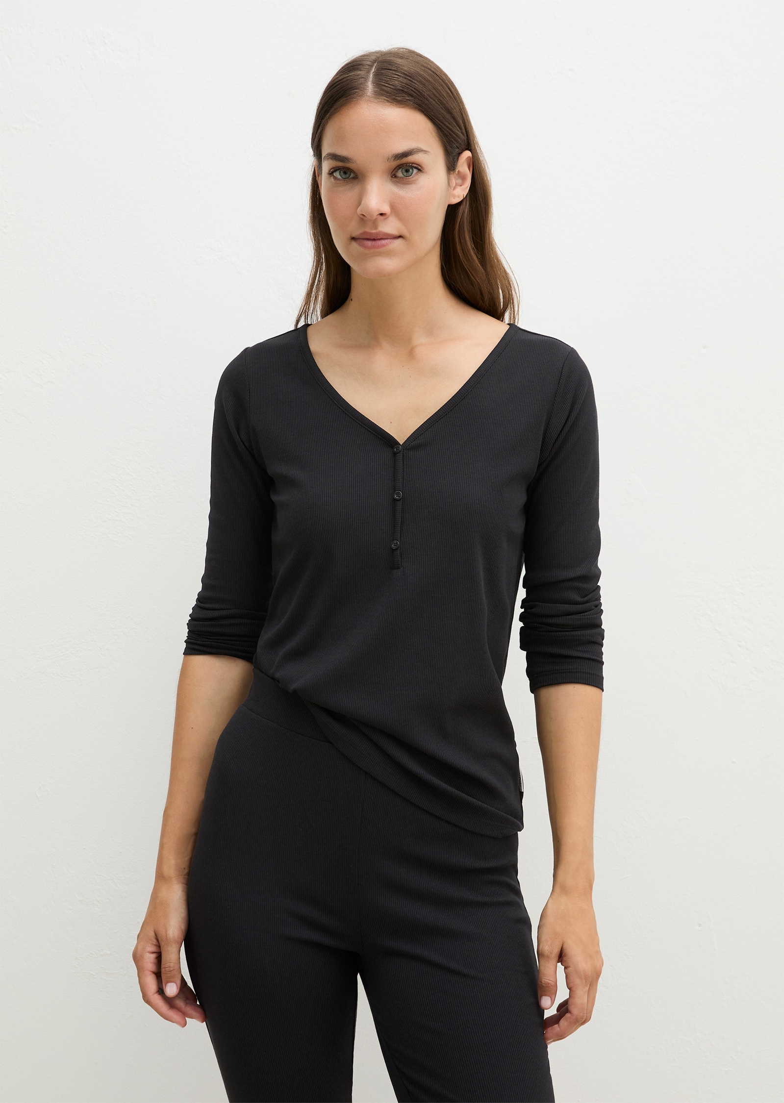 Image of Marc OPolo Langarmshirt eng anliegende Passform, mit Langarm, im Rippdesign, für Homewear