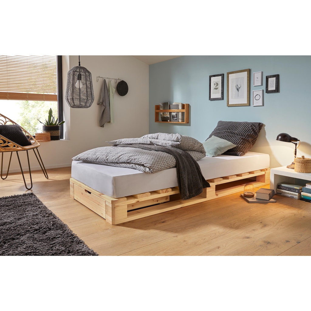 Home affaire Palettenbett »"ALASCO " BESTSELLER! Mit Schublade«, zertifiziertes Massivholz, erweiterbar zum Doppel- oder Familienbett