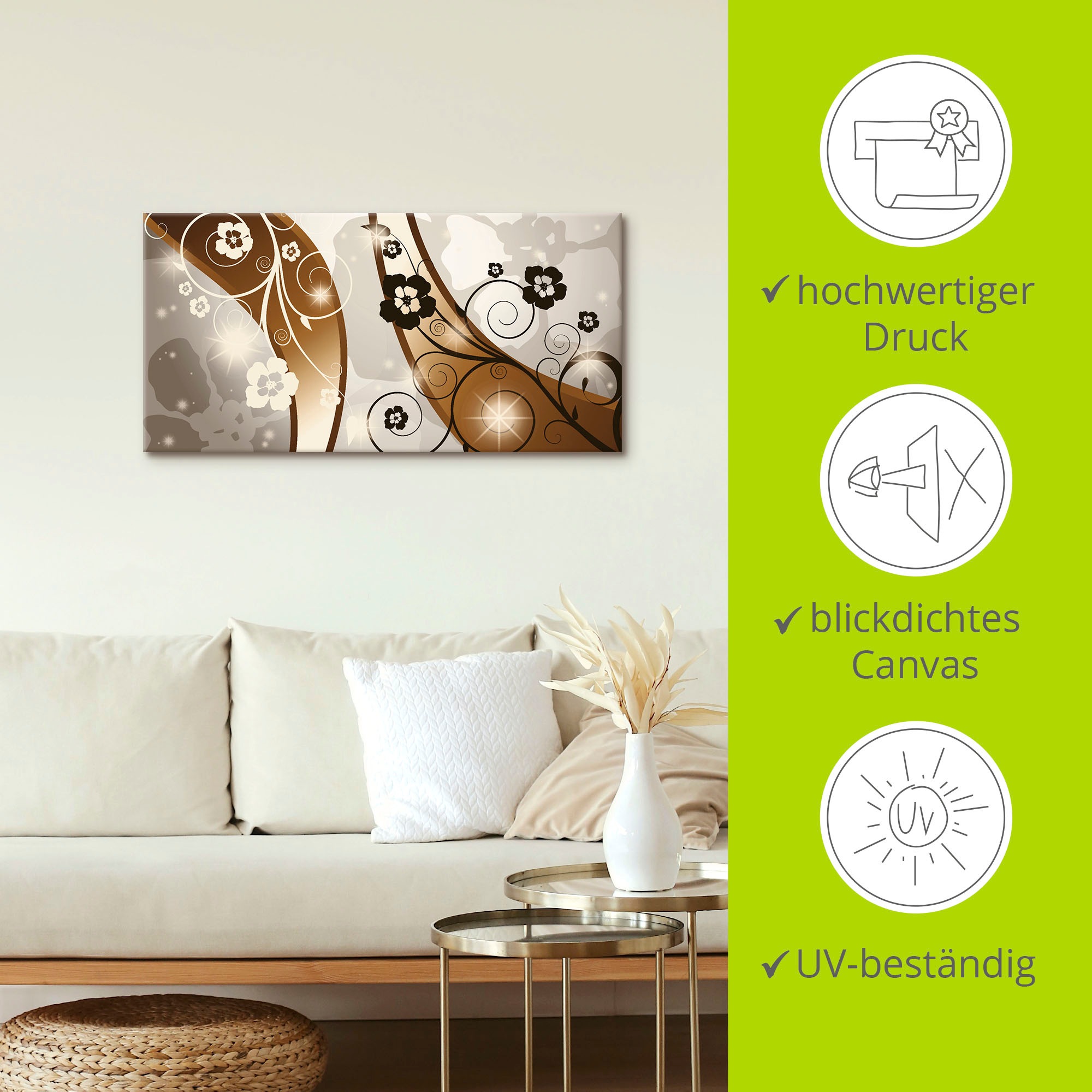 Artland Wandbild »Braune Wirbel mit Blumen«, Muster, (1 St.), als Leinwandbild, Poster in verschied. Grössen