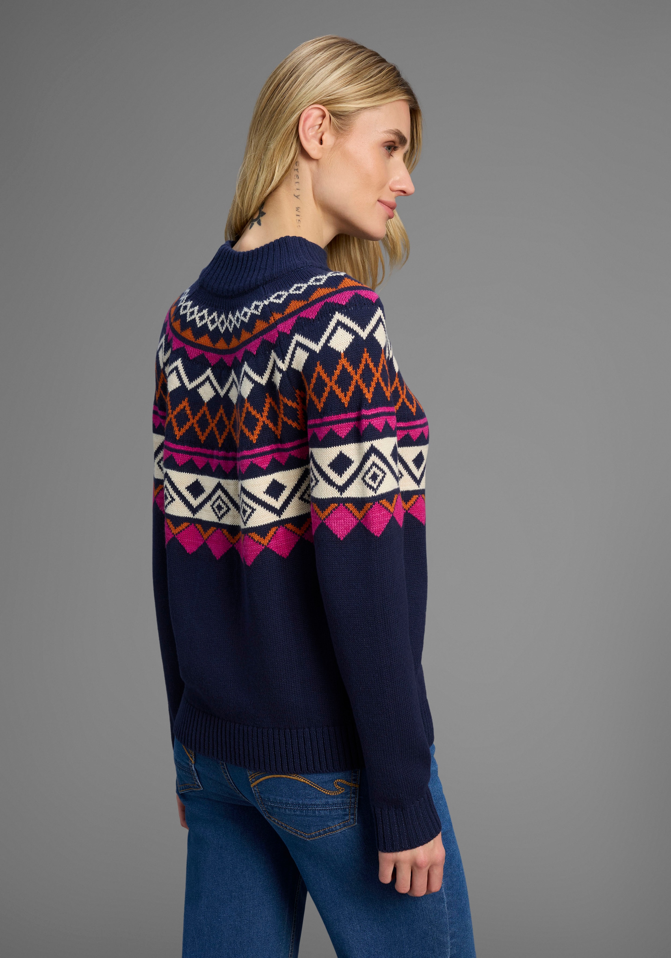 KangaROOS Norwegerpullover mit schönem Muster und hohem Rippkragen