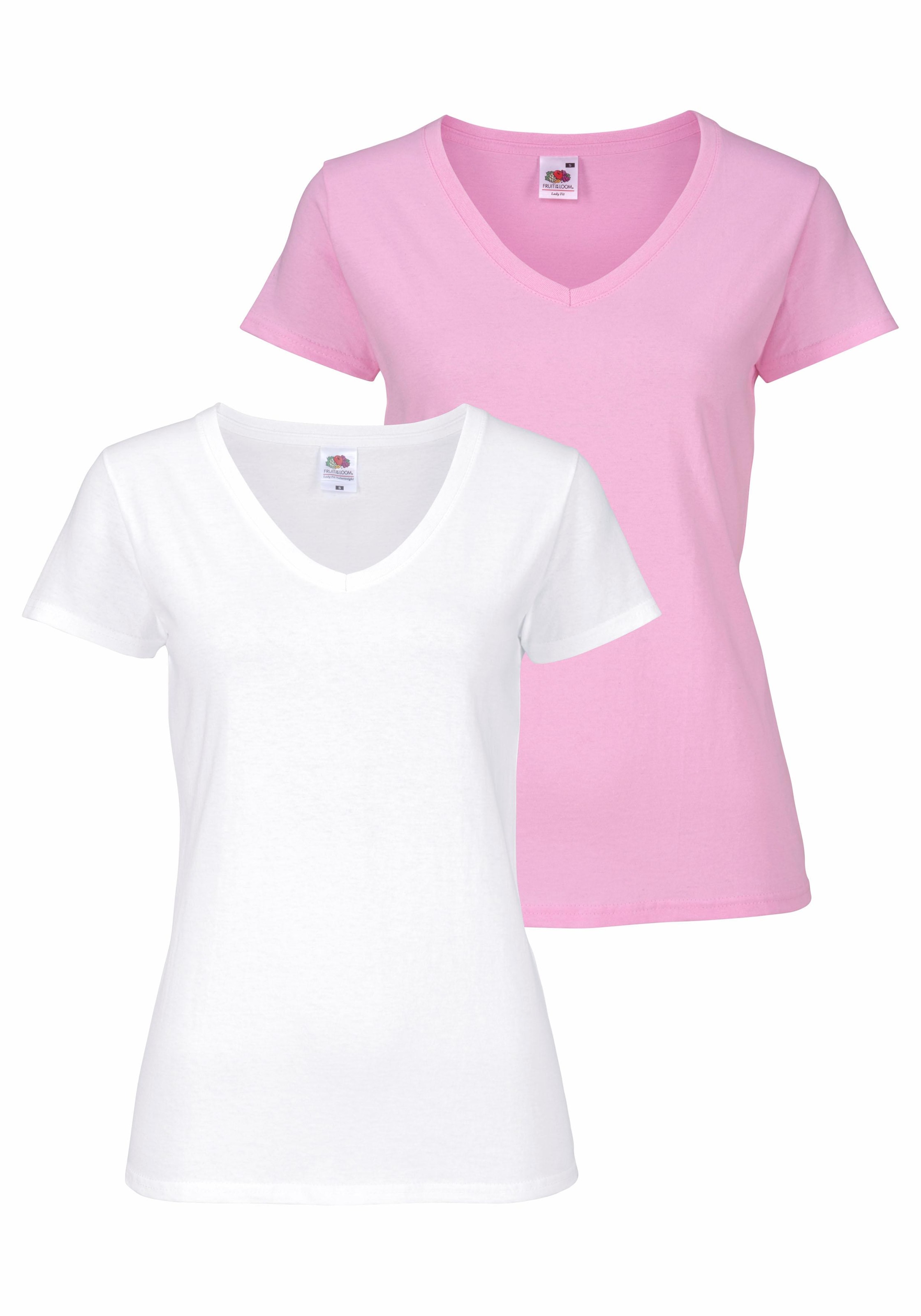 Fruit of the Loom V-Shirt »Lady-Fit Valueweight V-Neck«, (Packung, 2 tlg., 2er-Pack)