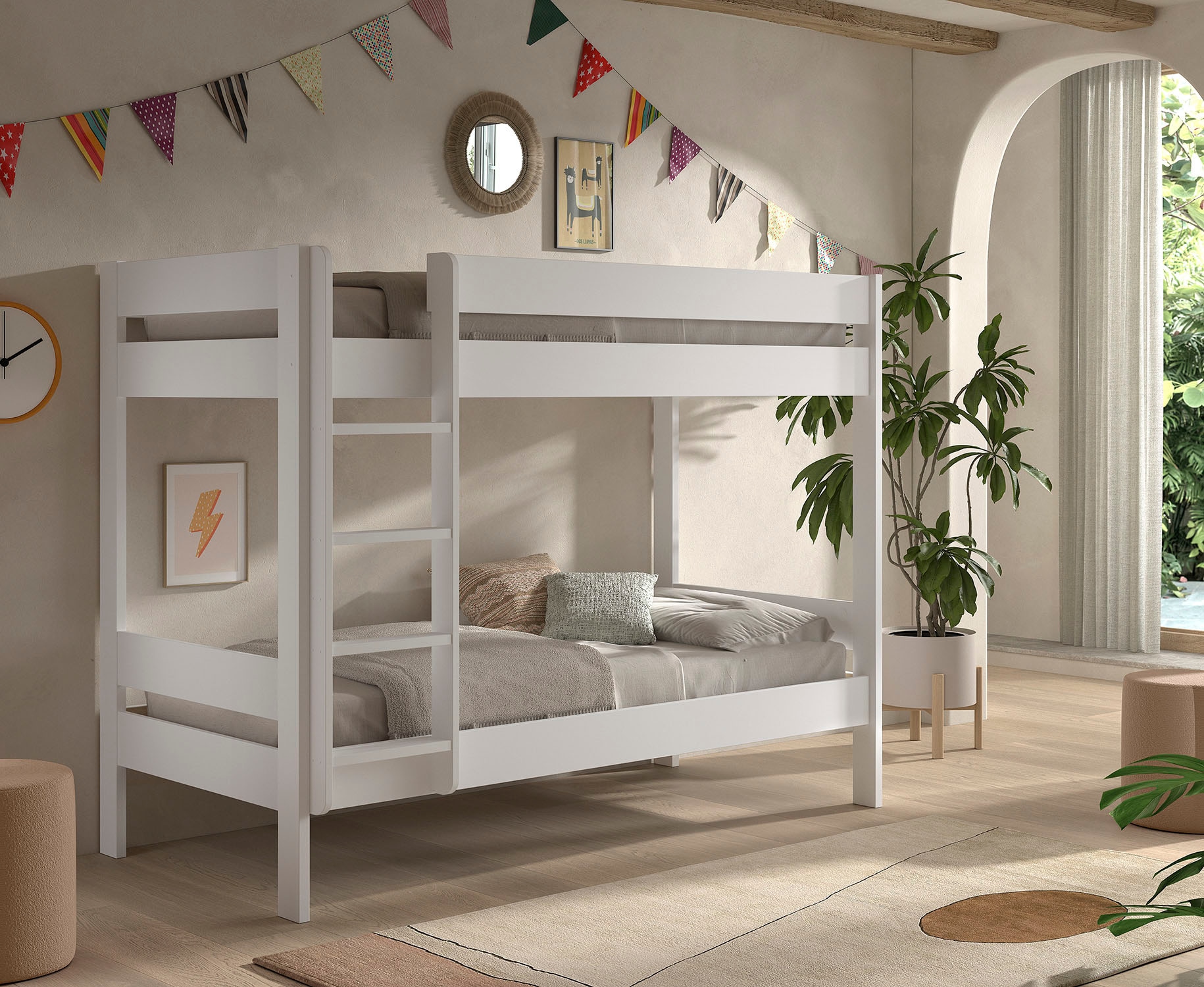 Vipack Lit superposé »Primo mit 2 Liegeflächen 90 x 200 cm, inkl. Massivholz Rolllattenrost« pin massif, laqué blanc, avec ou sans tiroir de lit sur roulettes
