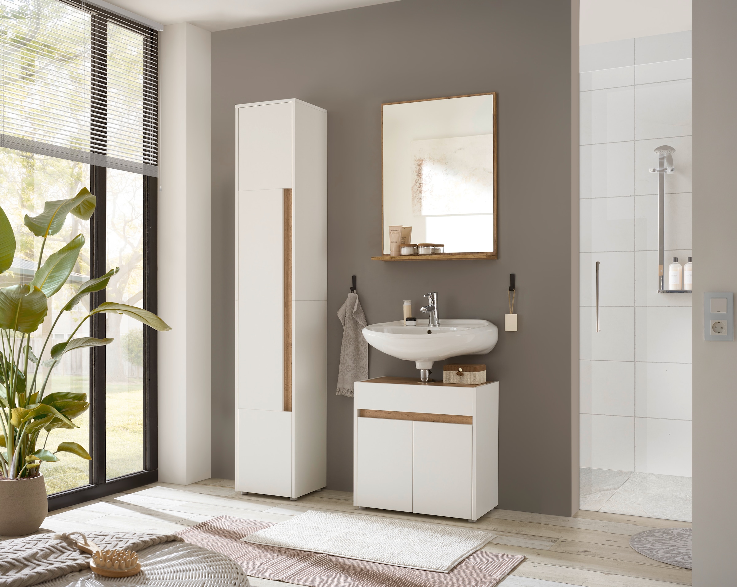 INOSIGN Waschbeckenunterschrank »CITY/GIRON, Waschtisch mit Griffmulde, Badschrank in zeitlosem Design« in den Farben Weiss und Anthrazit verfügbar, viel Stauraum