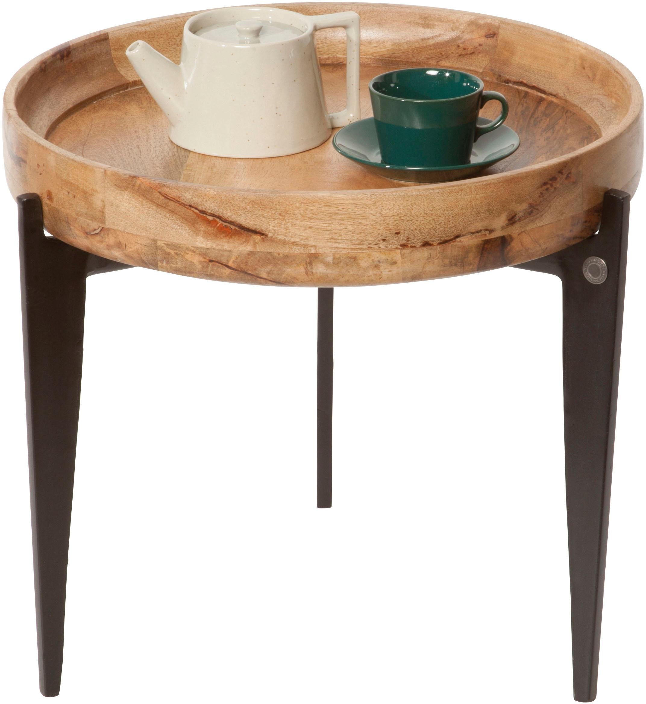 SIT Table d'appoint »Ø 46 cm Mangoholz mit Tablettfunktion & Metallgestell« Plateau de table amovible pouvant aussi servir de plateau pratique
