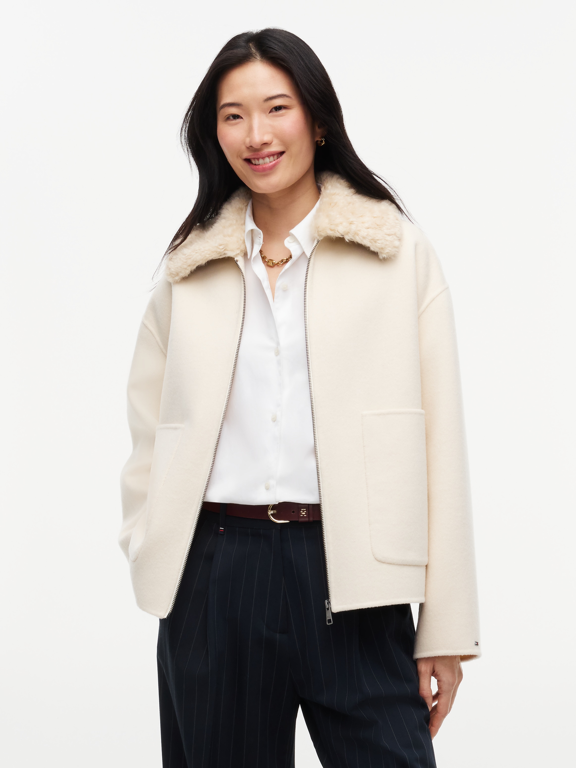 Tommy Hilfiger Veste courte »DF WOOL ZIP THROUGH JACKET« Materialmix, mit Wolle