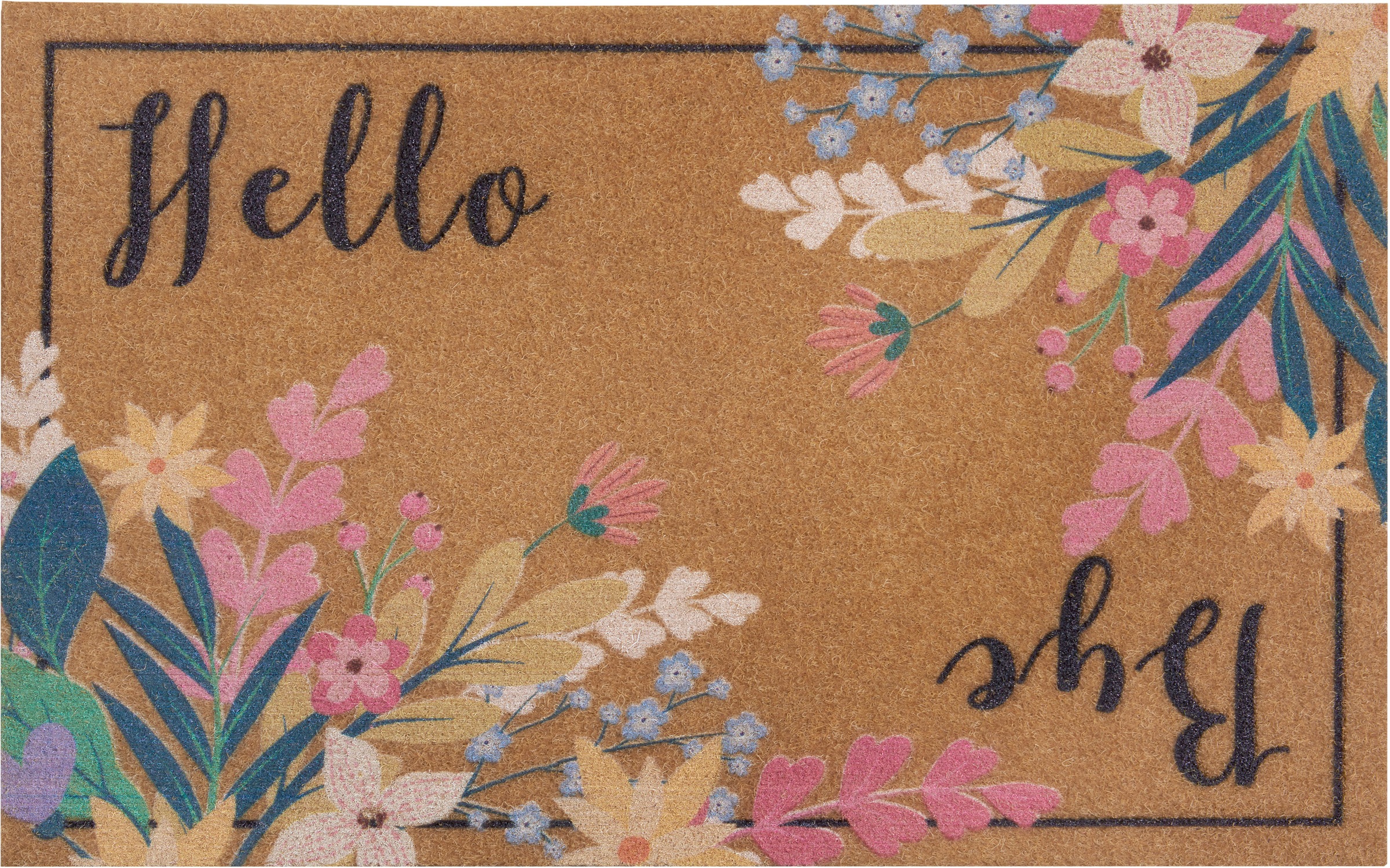 Image of Home affaire Fussmatte »Kokos Blumen«, rechteckig, 10 mm Höhe, In- und Outdoor Teppich, Kokos-Look, mit Schrift, Floral, robust, pflegeleicht, Eingang, Türvorleger, rutschfest bei Ackermann Versand Schweiz