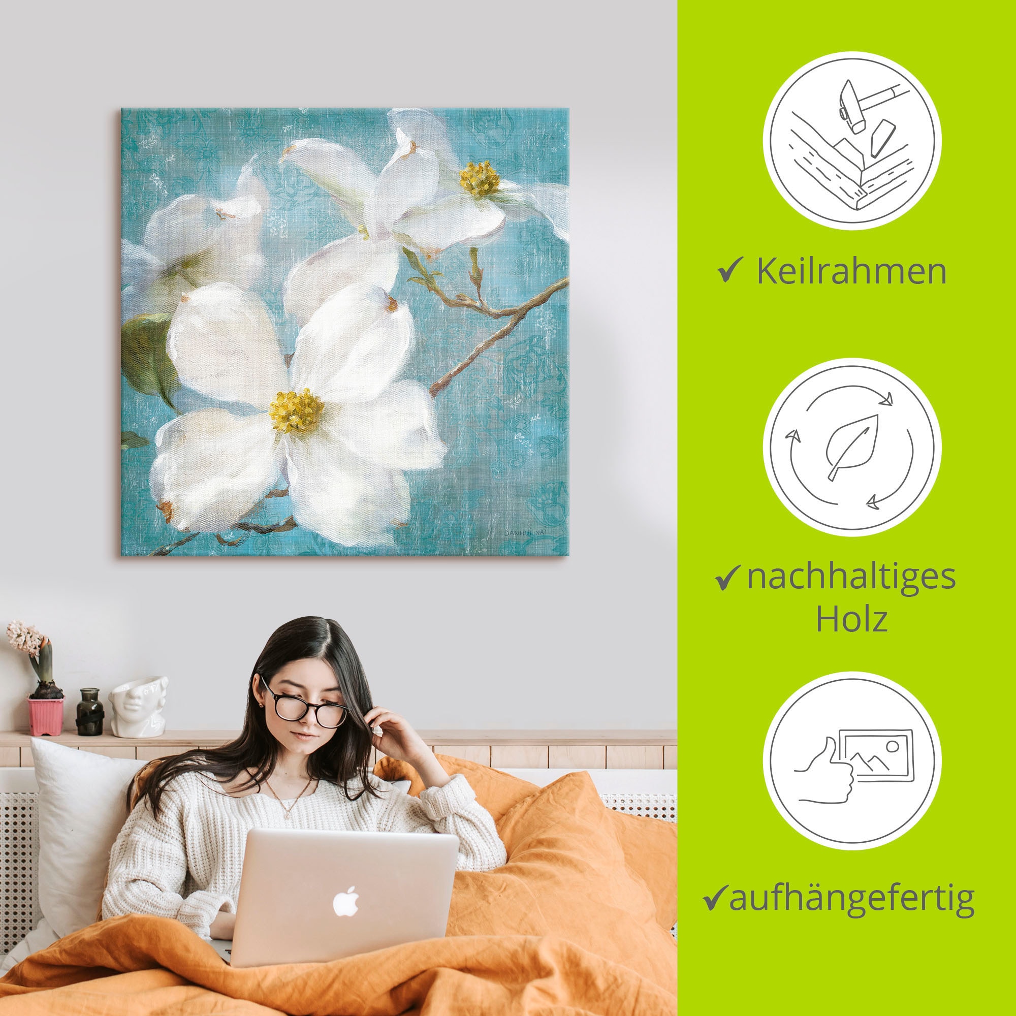 Artland Leinwandbild »Vintage Blüte I« Blumen 1 Stk. tlg. auf Holzrahmen gespannt