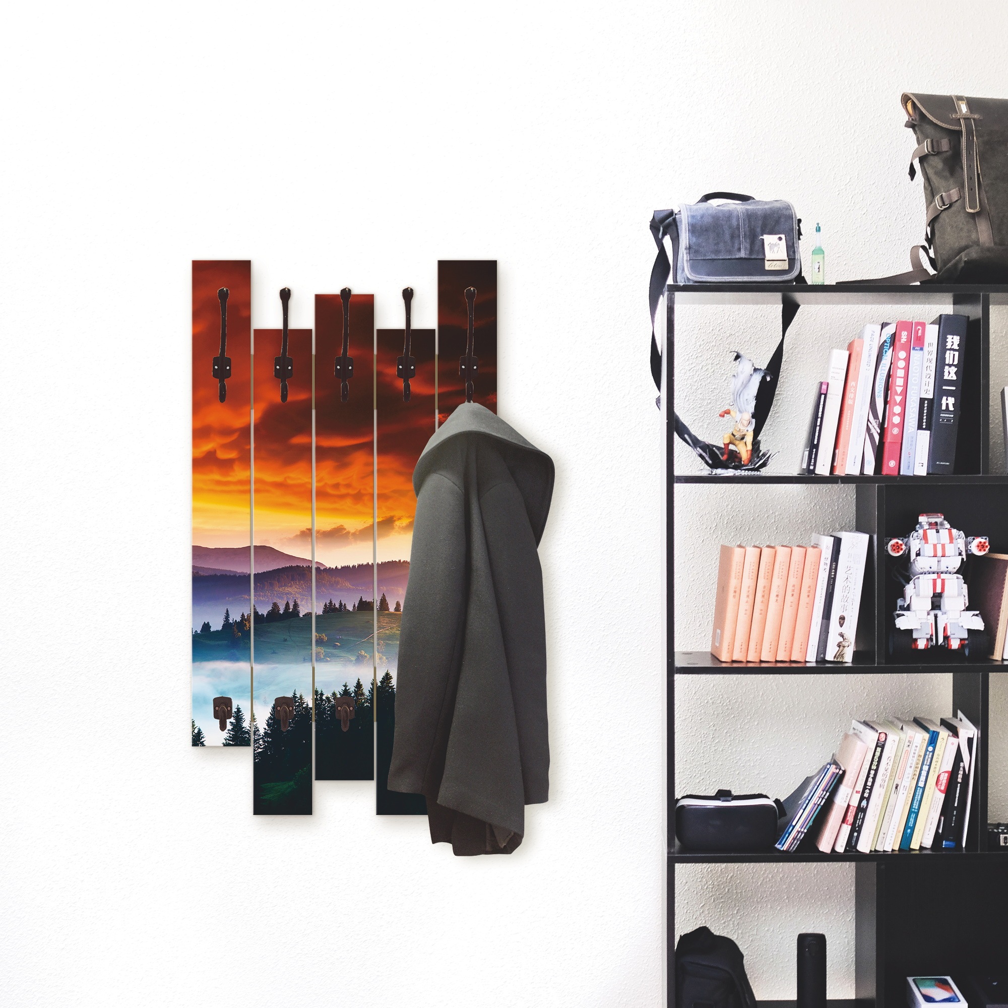 Image of Artland Garderobenleiste »Majestätischer Sonnenuntergang«, platzsparende Wandgarderobe aus Holz mit 8 Haken, geeignet für kleinen, schmalen Flur, Flurgarderobe bei Ackermann Versand Schweiz